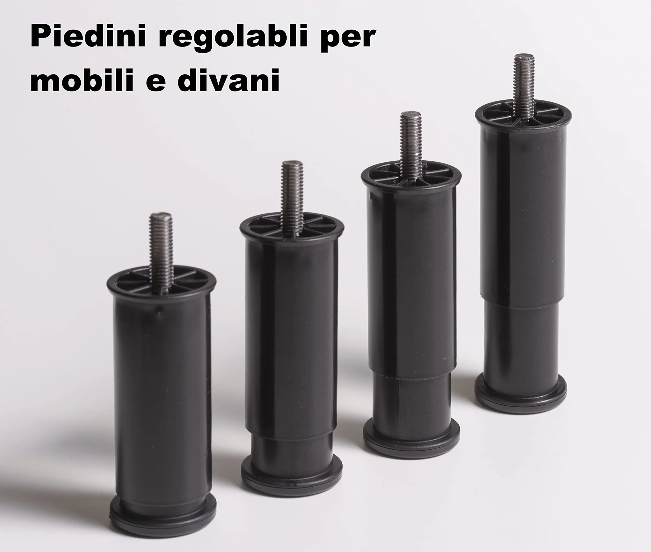 IPEA 4X Piedini Regolabili per Mobili, Cucina, Divano, Armadi – Set di 4 Gambe Allungabili in Altezza da 100 a 145 mm – Piedi Colore Nero – 45 millimetri di Allungamento