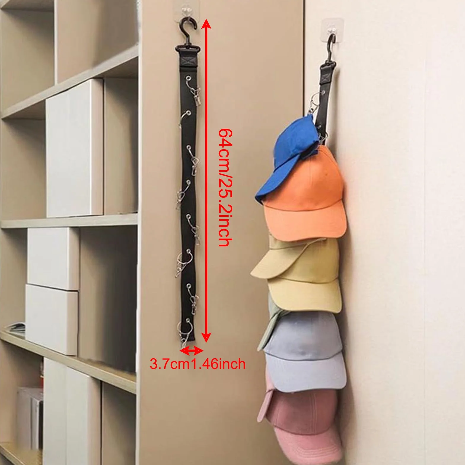 Porta Cappelli da Parete e Armadio - 2 Pezzi Con 16 Clips e 2 Ganci Adesivi - Appendiabiti per Tutti i Tipi di Cappelli