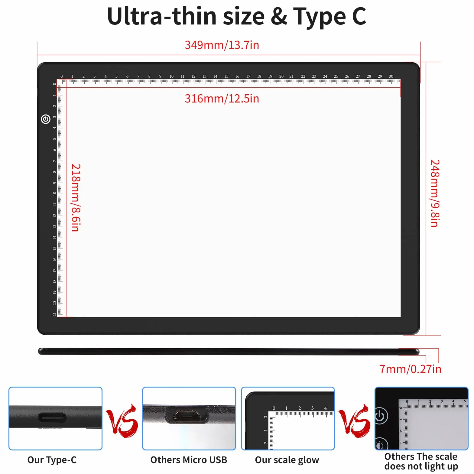 JSKLAMP A4 Tavoletta Luminosa con 4 Clips, Lavagna Luminosa per Disegnare, Tavola Luminosa Disegno, LED Light Box Light Pad di Disegno con Luminosità Regolabile per Pittura Diamante, Schizzi, Artisti