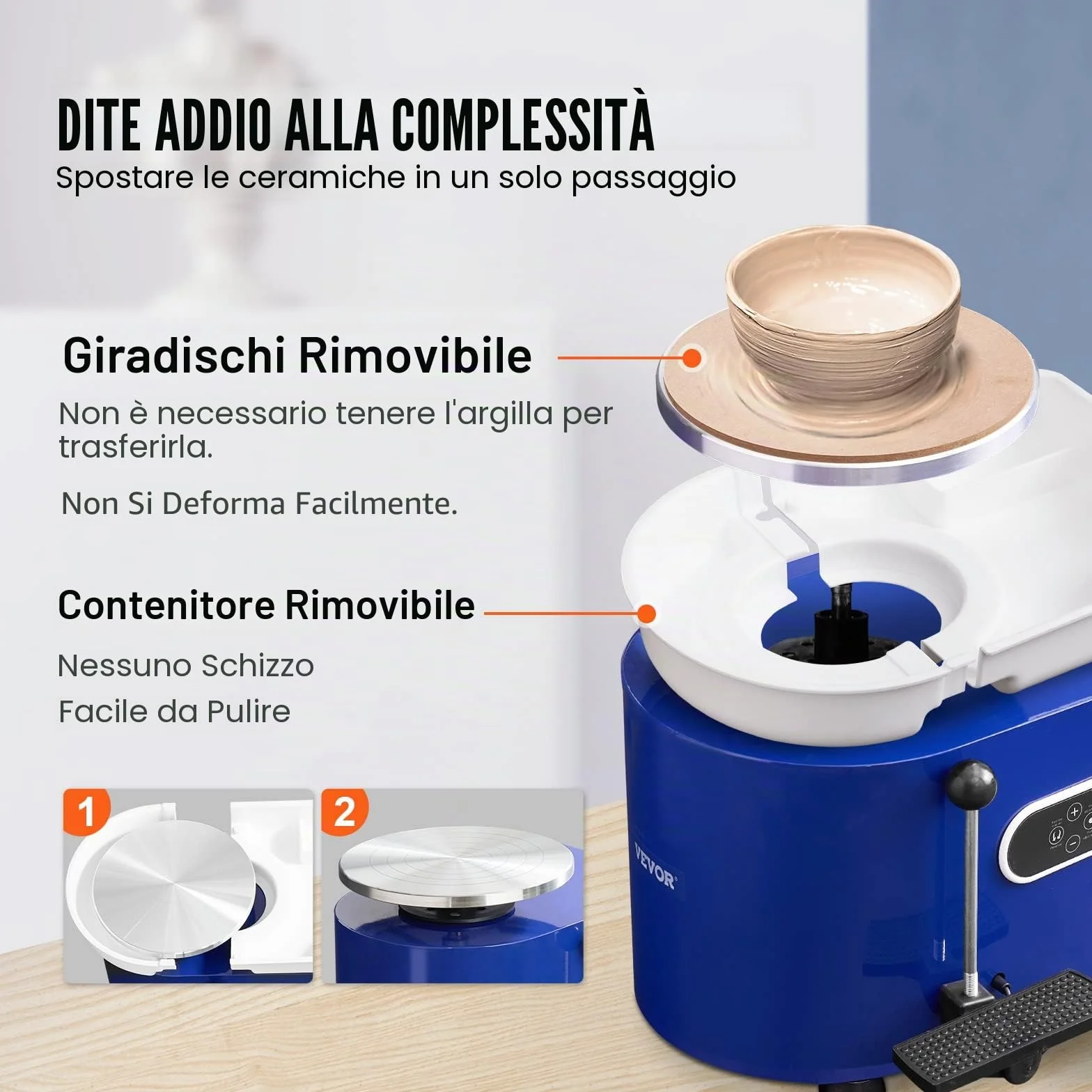 VEVOR Tornio per Ceramica Argilla con Pedale 450 W Diametro 28 cm Velocità 60-300 giri/min, Macchina Ruota di Ceramica Fai-da-te Hobbista Controllo con Schermo LCD 450W Livello di Rumore entro 60 dB