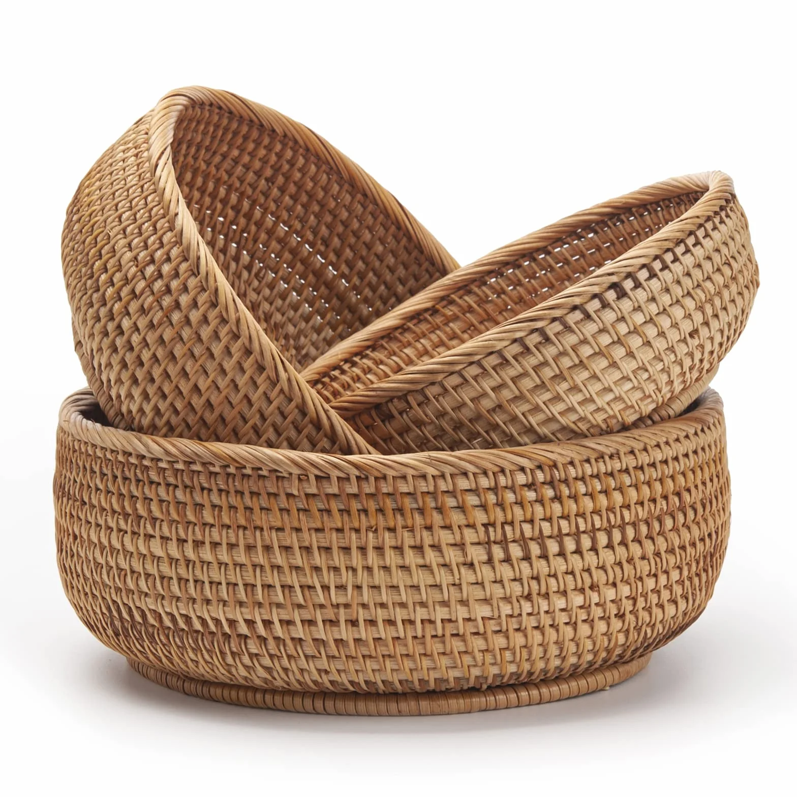 Cestini Portaoggetti Rotondi in Rattan Cesto Frutta Tessuta Impilabile per Armadi da Cucina Scaffale Naturale Set di 3