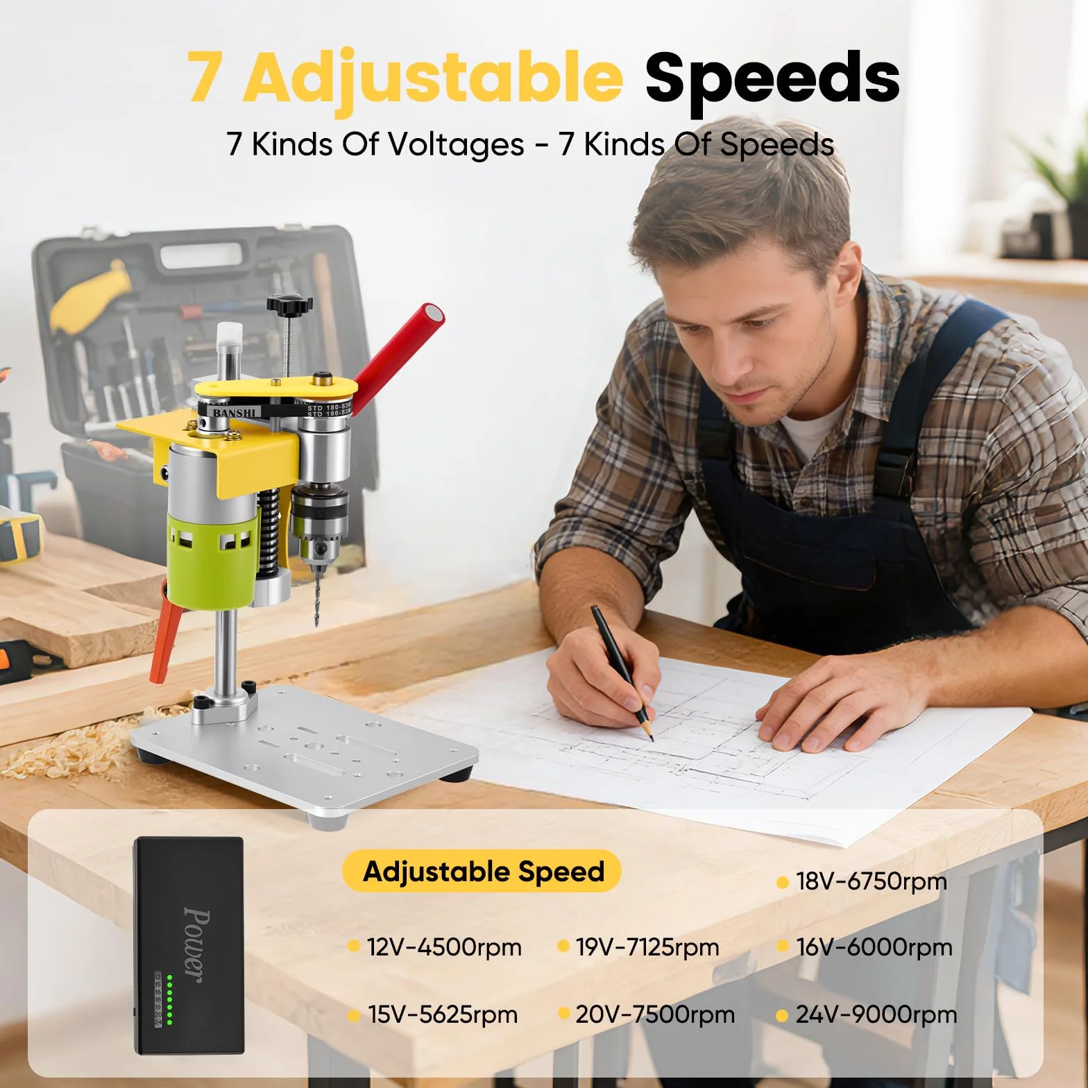 Trapano a terra, 4500 – 9000 Rpm in miniatura a 7 velocità, mini trapano da tavolo per fai da te, legno, metallo e plastica elettrica