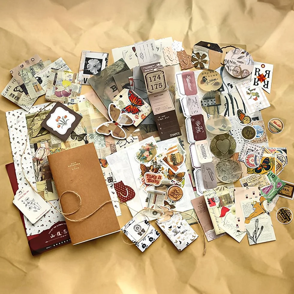 TIE-DailyNec 88 Pezzi Kit di Forniture per Scrapbooking, Forniture per Journaling Vintage, Carta Estetica DIY Retrò per Scrapbooking per Bullet Journal, Junk Journal, Arte e Artigianato