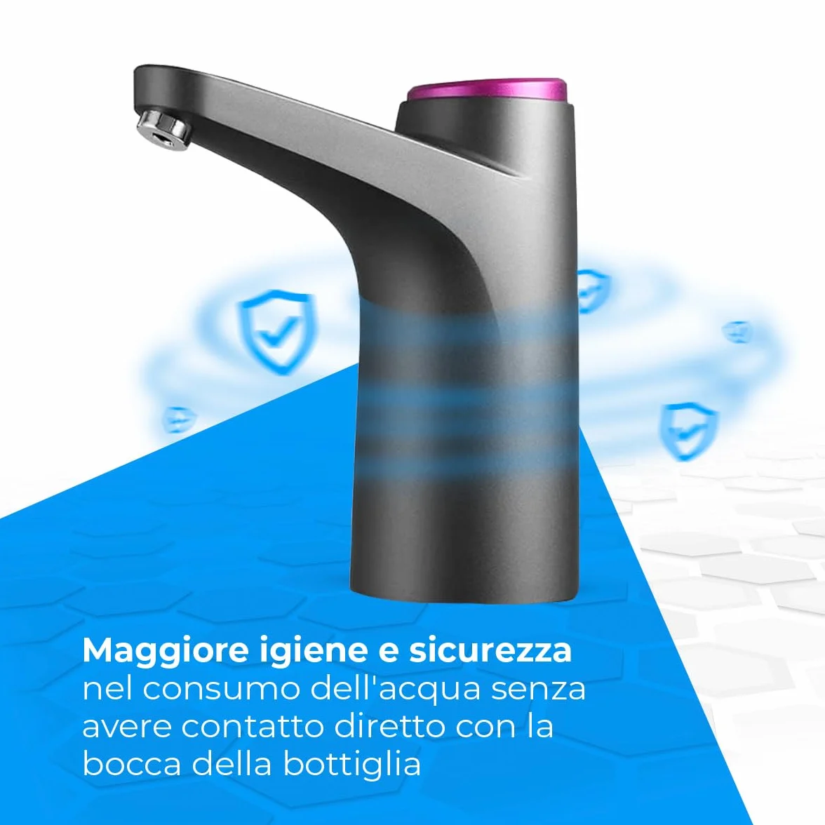 Distributore d'acqua NK con Indicatore LED, batteria ricaricabile USB 1200 mAh, silicone, compatibile 4,5-18,9L, adattatore 3,8-4,8cm, nero