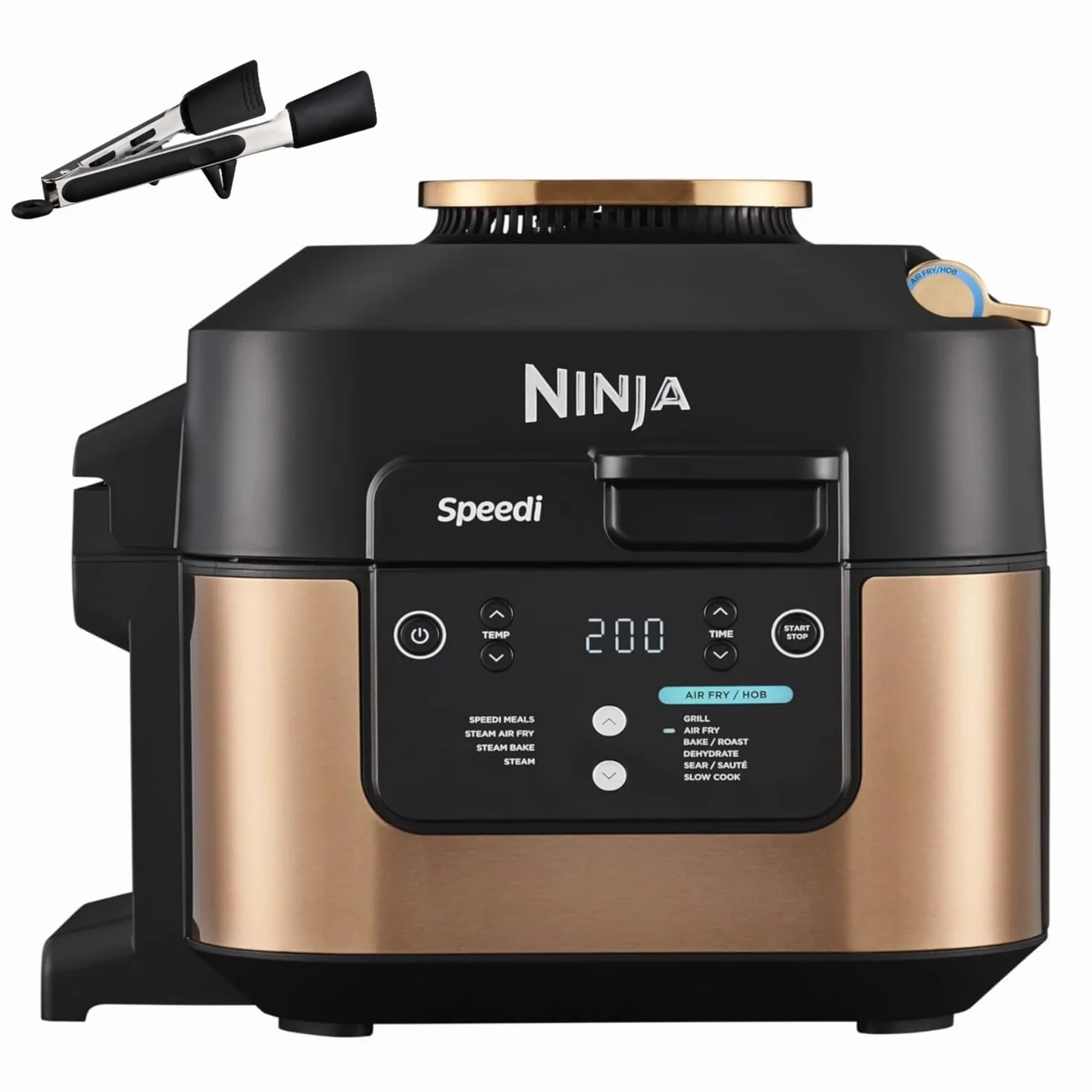 Ninja Speedi Pentola Elettrica Rapida 10 in 1, Friggitrice ad Aria, 5,7 l, Pasti per 4 in 15 Minuti, Frittura ad Aria e Cottura al Vapore, Nero/Rame, ON400EUCP