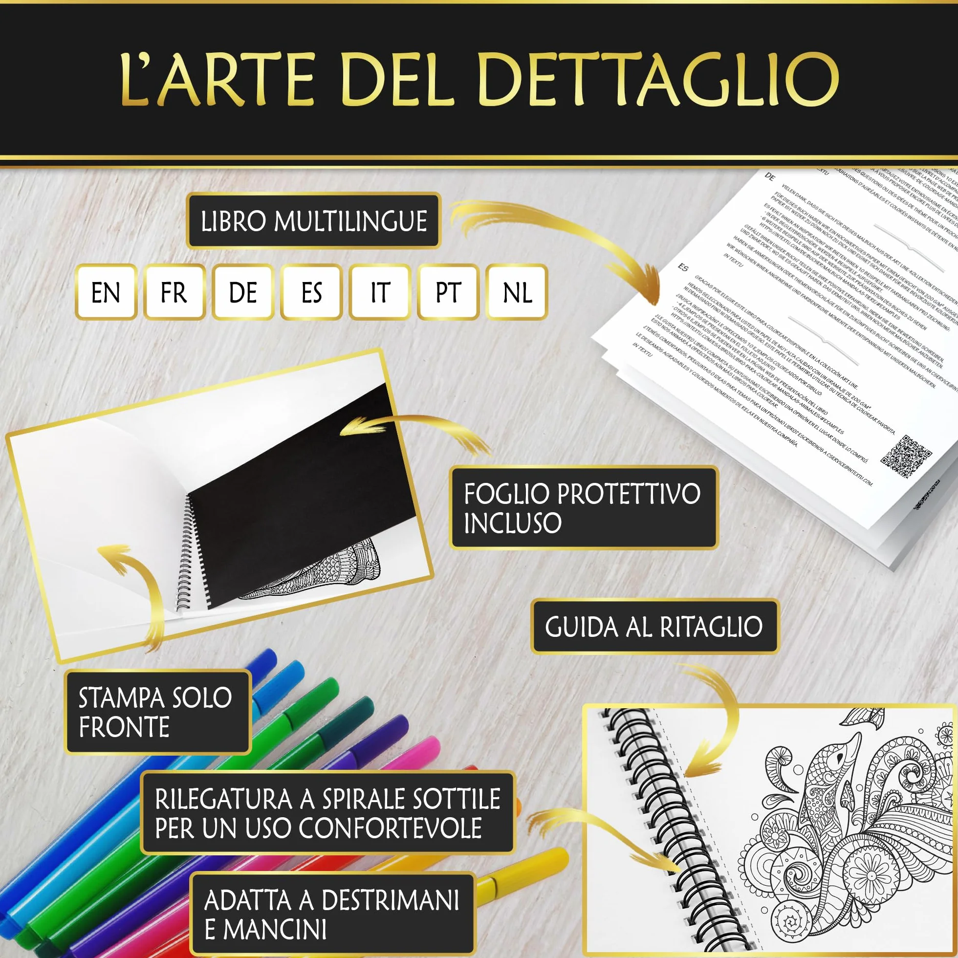 In Textu – Mandala – Animali – Libro da colorare per adulti e adolescenti con esempi colorati ispiratrici – Carta Premium 200 g/m² – rilegatura a spirale fine – quaderno per colorare e rilassarsi.