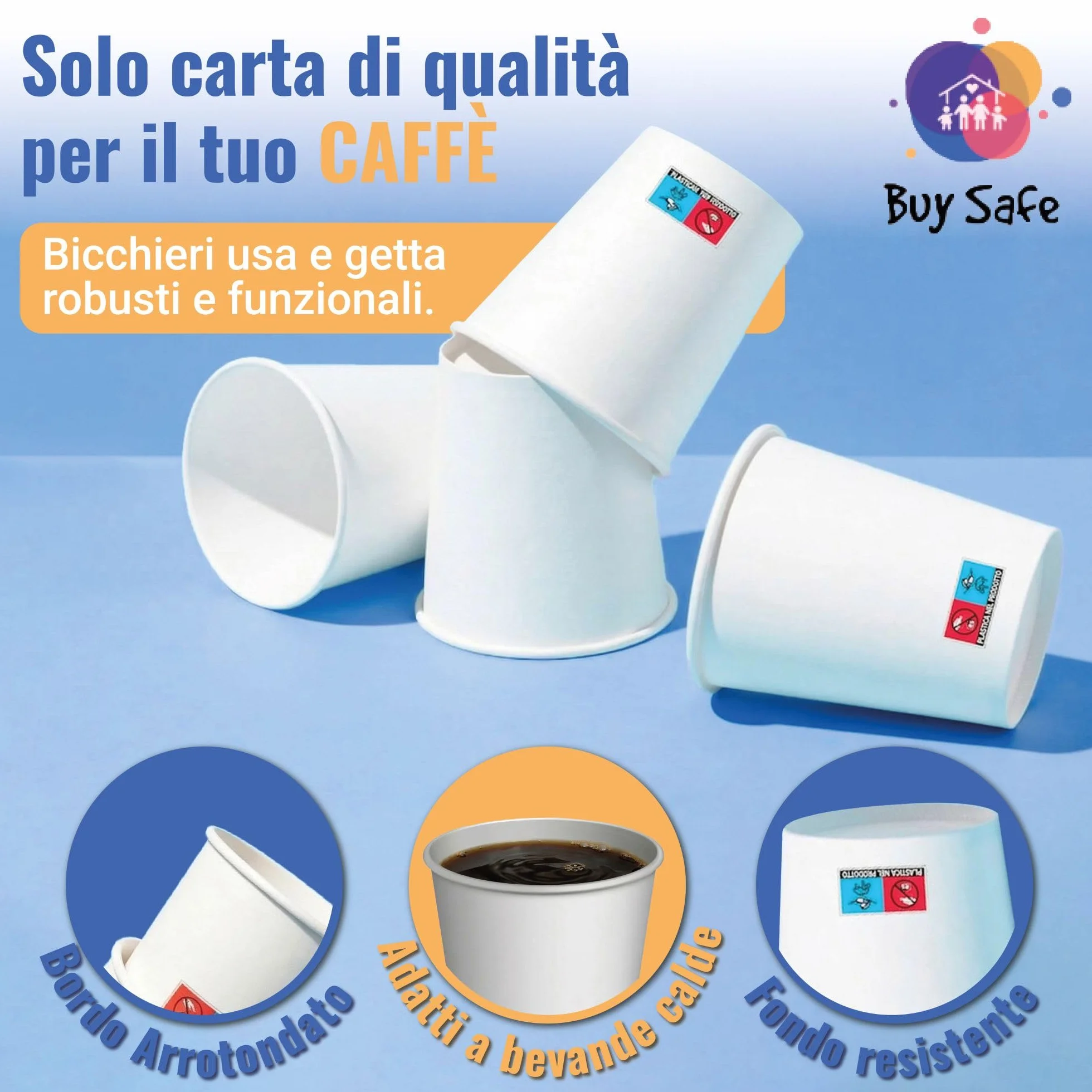 Bicchierini Caffe Carta 75 ml 200 Pezzi Usa e Getta Resistenti Riciclabili