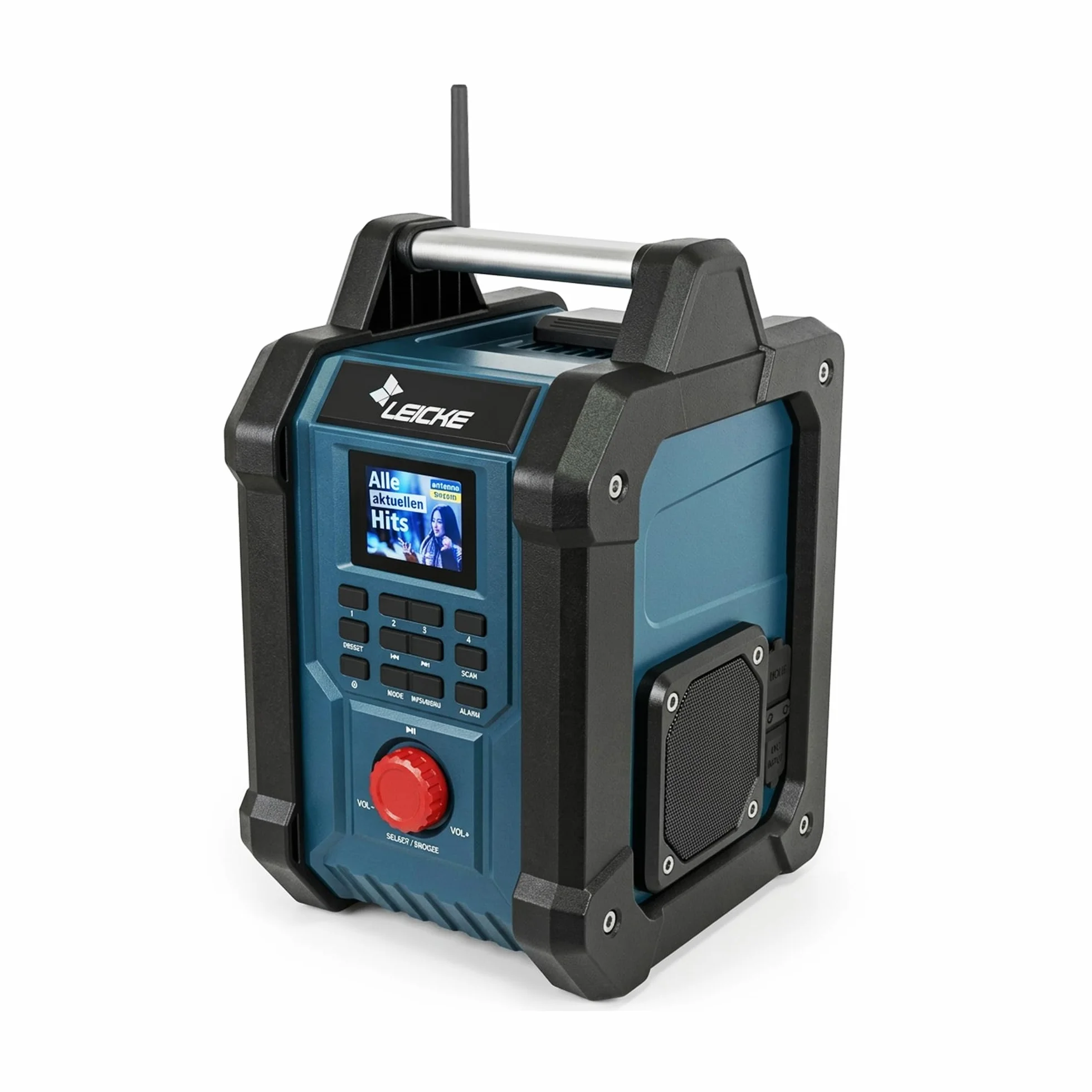 LEICKE Radio da cantiere DAB/DAB+/FM con Bluetooth, batteria 4000 mAh e caricabatterie inclusi, 2 altoparlanti da 15W e display LCD da 2,4 pollici