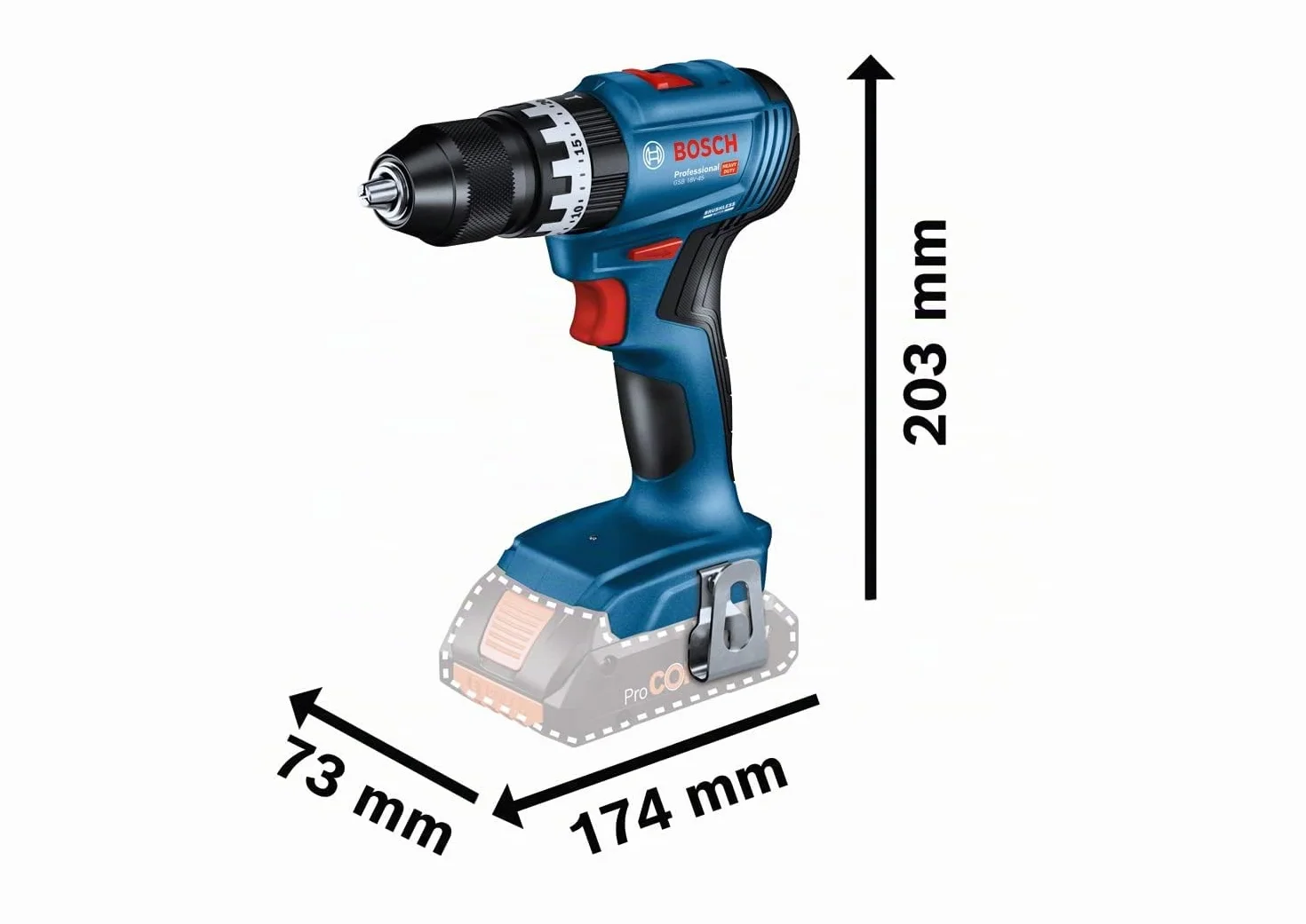 Bosch Professional 18V System Trapano avvitatore con percussione a batt. GSB 18V-45 (velocità di rotazione di 1.900 giri/min, 2 batt. da 2.0 Ah, accessori, GAL 18V-20, L-Case) - Amazon Exclusive Set