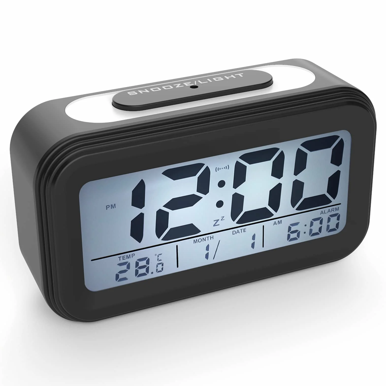 Coolzon Sveglia Digitale LCD Schermo Silenziosa Batteria Data Temperatura Snooze Luce Notturna Allarme Forte Nero