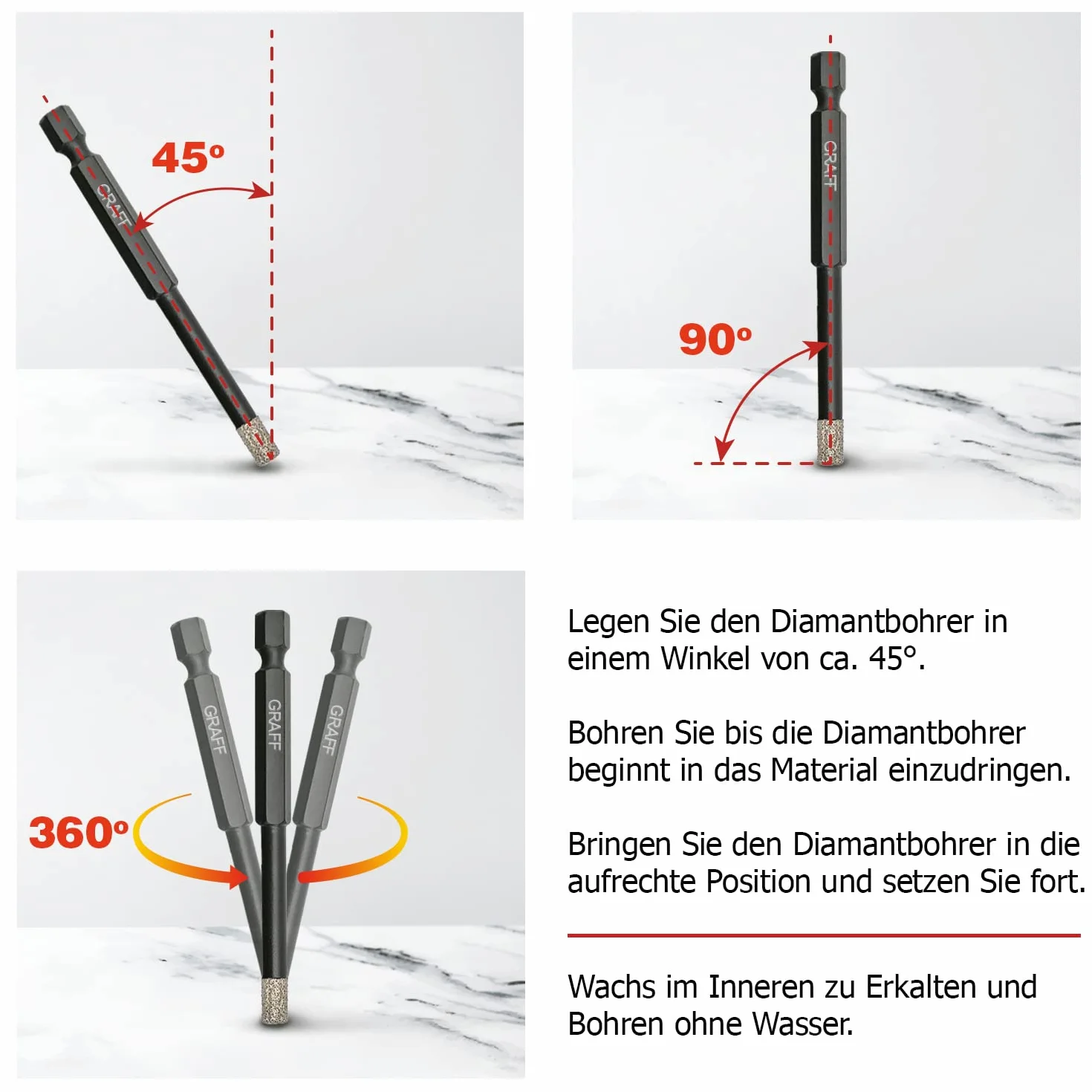 GRAFF 8mm Punte diamantate Gres Porcellanato – Punte Trapano Professionali per Piastrelle, Mattonelle, Granito, Ceramica, Pietra – Trapano con codolo esagonale