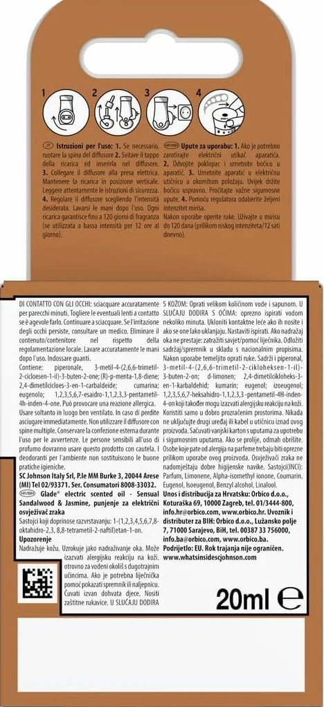 Glade Liquido Elettrico Profumatore Ambienti Olii Essenziali Gelsomino Sandalo Bali 3 Ricariche 120 Giorni