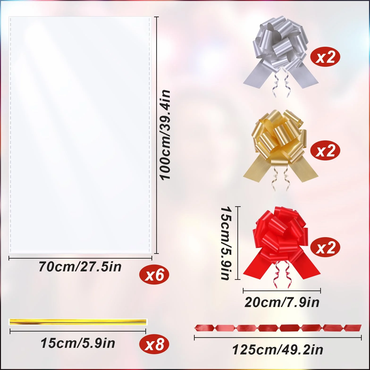 GXFCING Set di Sacchetti Grandi in Cellophane per Cesti Regalo, Inclusi 6 Sacchetti di Plastica da 100 x 70 cm e 6 Fiocchi e Lacci, Sacchetti di Carta Trasparenti per Cesti e Bouquet