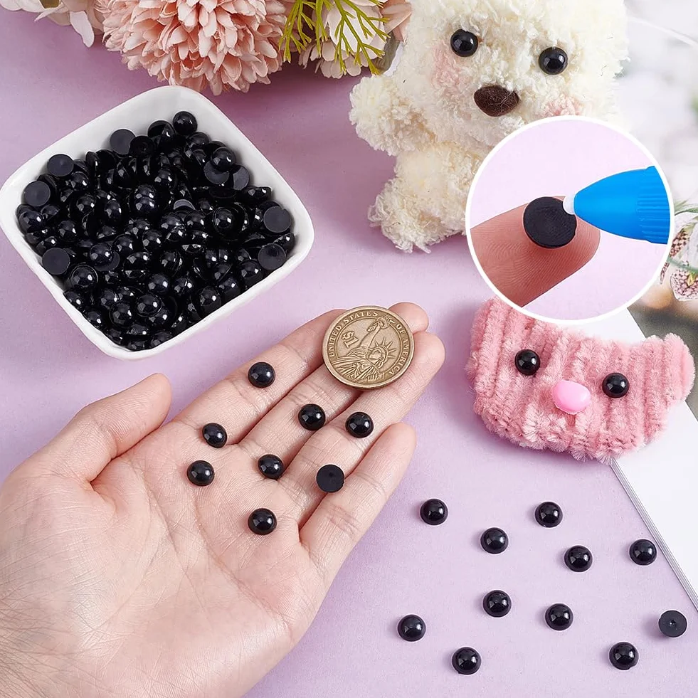 PH PandaHall 300pz Occhi Cabochon in Resina Nero Occhi di Animali Piatti, 8mm Bottoni a Cupola in Resina con Retro Piatto per Amigurumi di Animali di Peluche Orsetti Fai Da Te