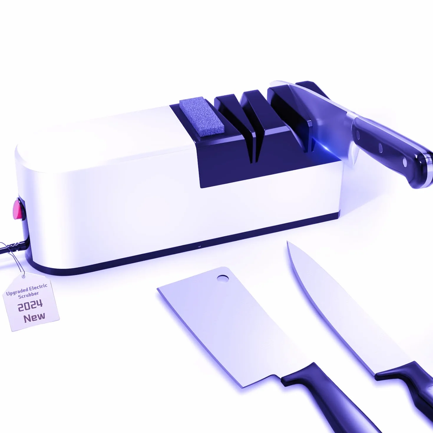 Affilacoltelli elettrico, sistema di affilatura coltelli 5 in 1 con lama dritta, affilacoltelli professionale diamantato PER affilatura grossolana, riparazione e affilatura coltelli (QO1)