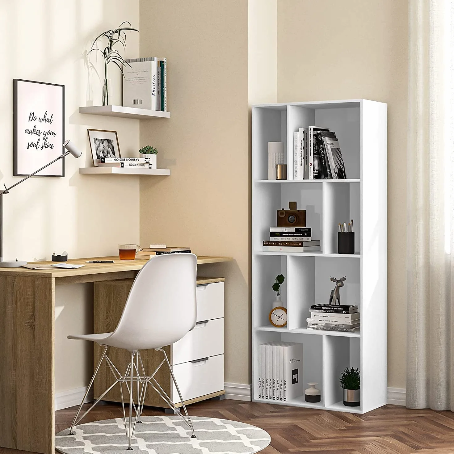 WOLTU Mensola da Parete, Mensola da Muro, Mensola in Legno MDF, Bianca, set di 2, per Cucina, Bagno, Soggiorno, ecc RG9319ws-2