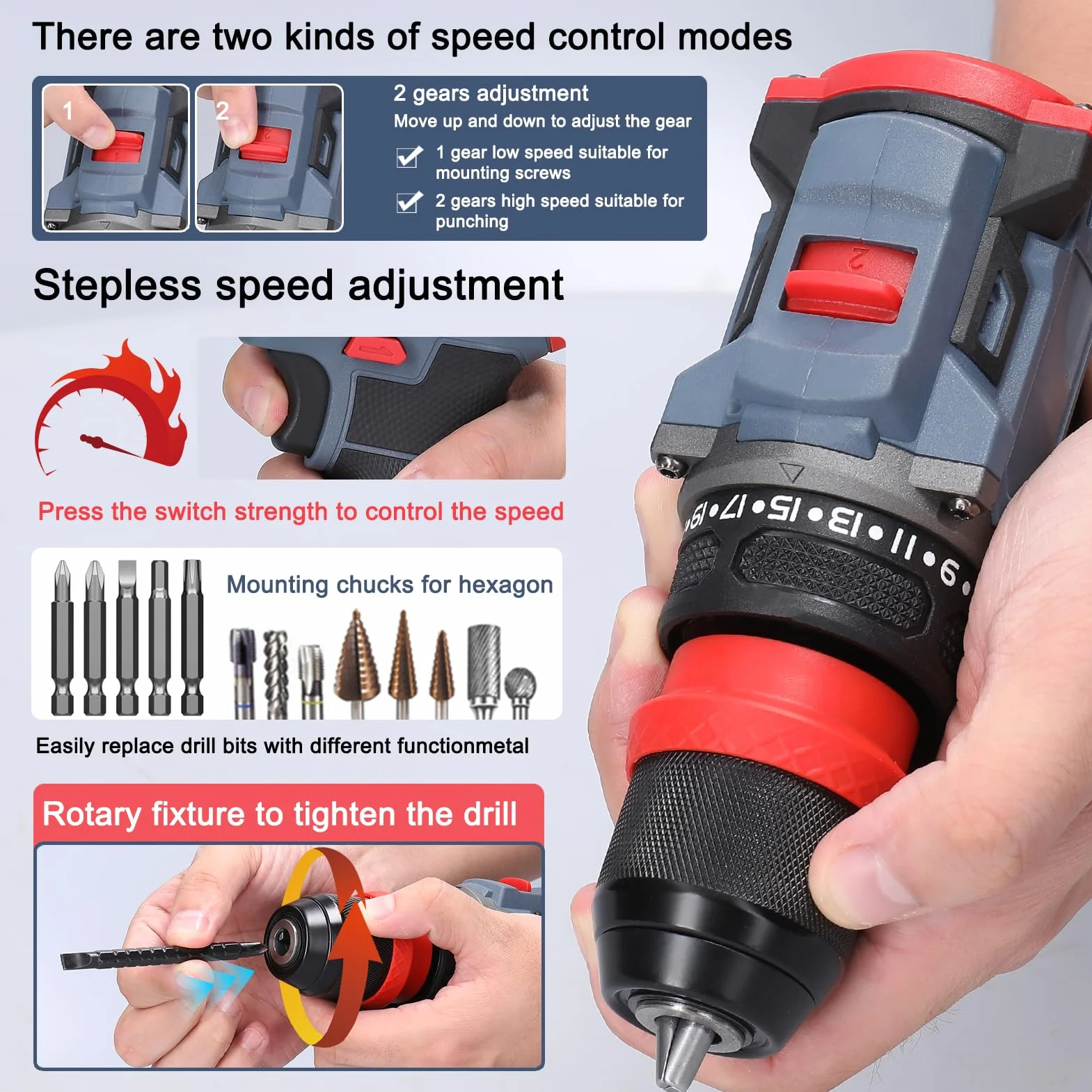 Trapano Avvitatore Batteria 21V, Weytoll 2 in 1Trapano avvitatore elettrico a batteria Motore brushless con coppia di 55 Nm