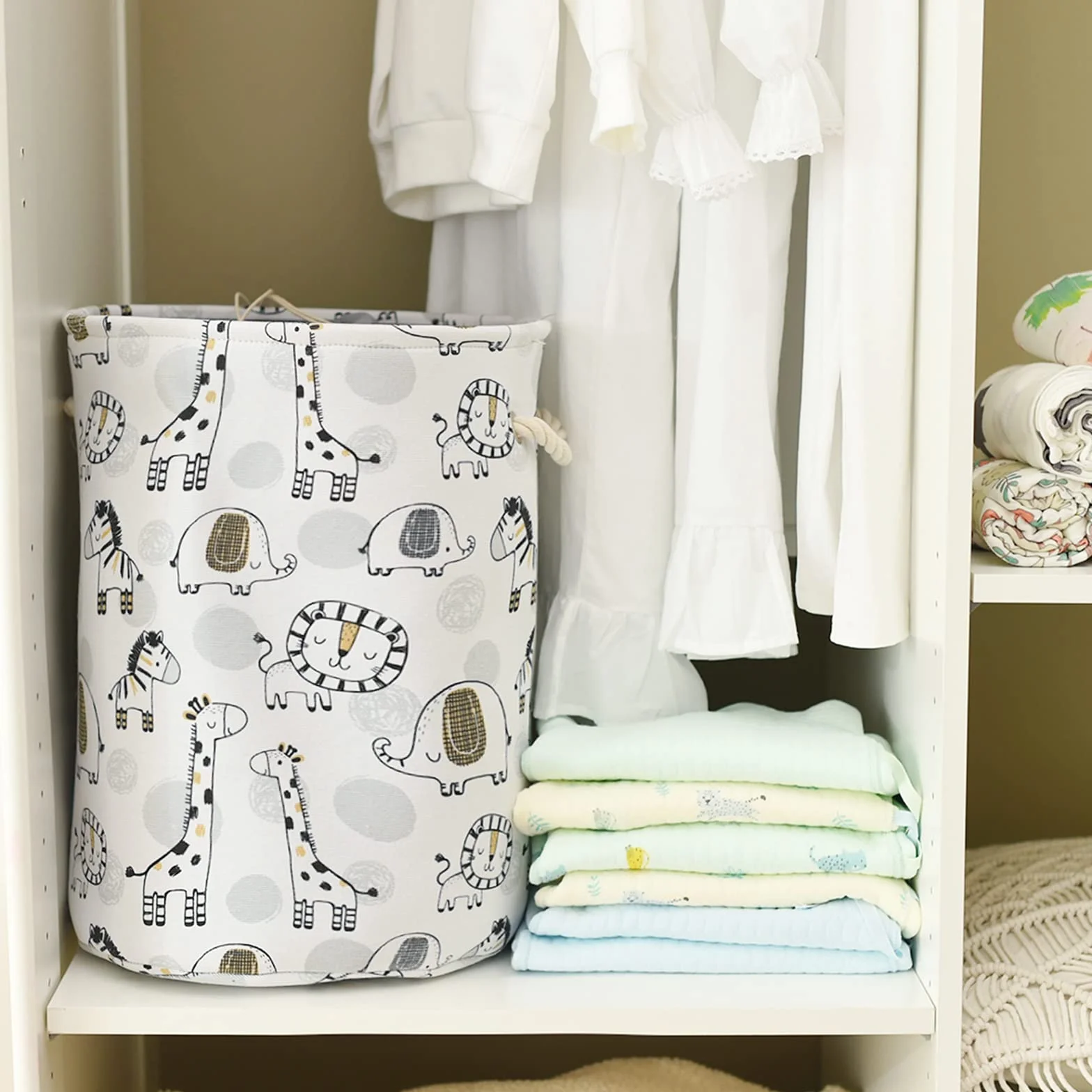 Ceste per la Biancheria 58L Très Grand Cesto Giochi Bambini, Animaux Safari Pliable Contenitore Bancheria Sporca Cesta Porta Giochi avec Chiusura con Coulisse per Asilo Nido Camera dei Bambini