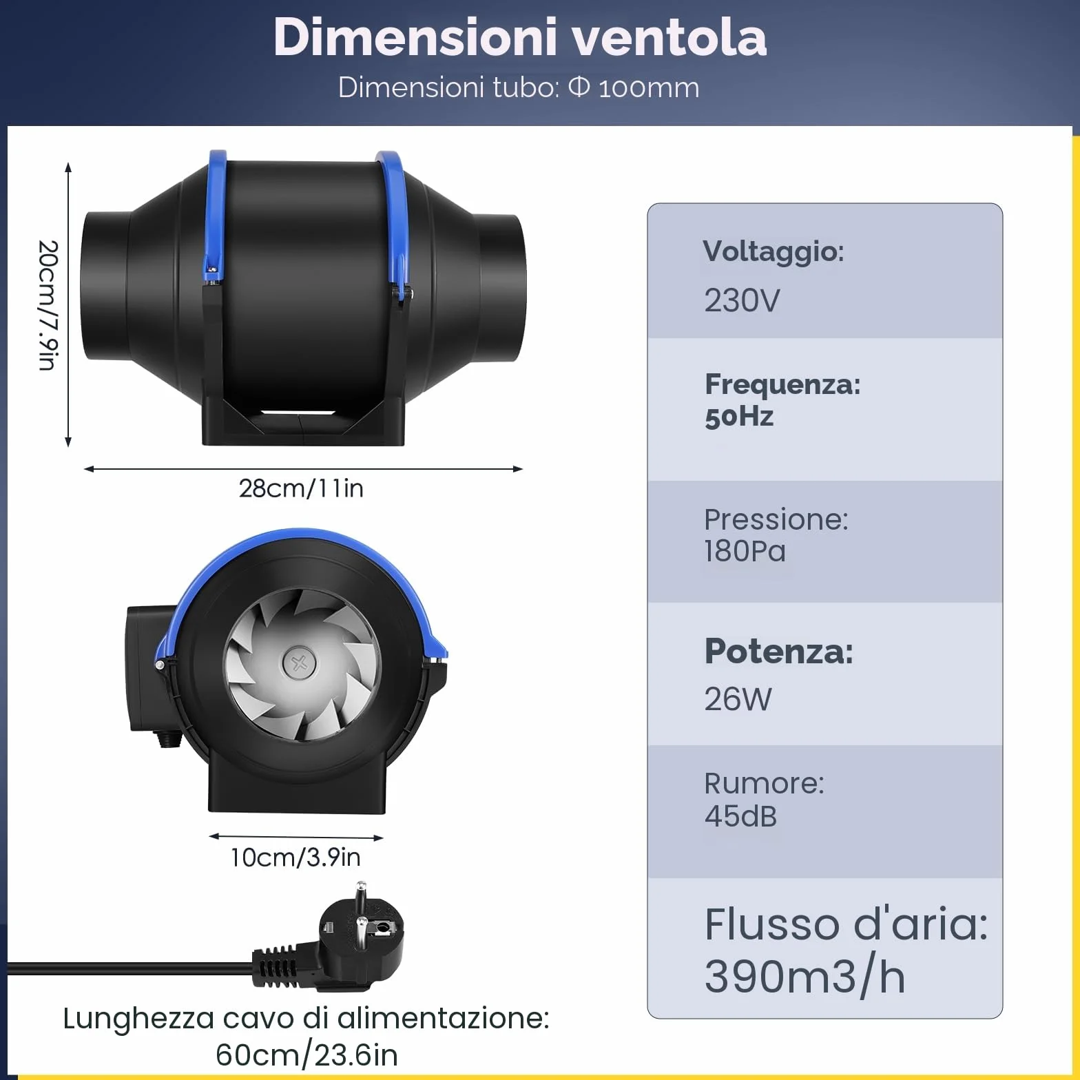 Ventilatore Silenzioso A Condotto Del Fumo 100 mm Regolabile, Per Bagno, Ufficio, Fabbrica