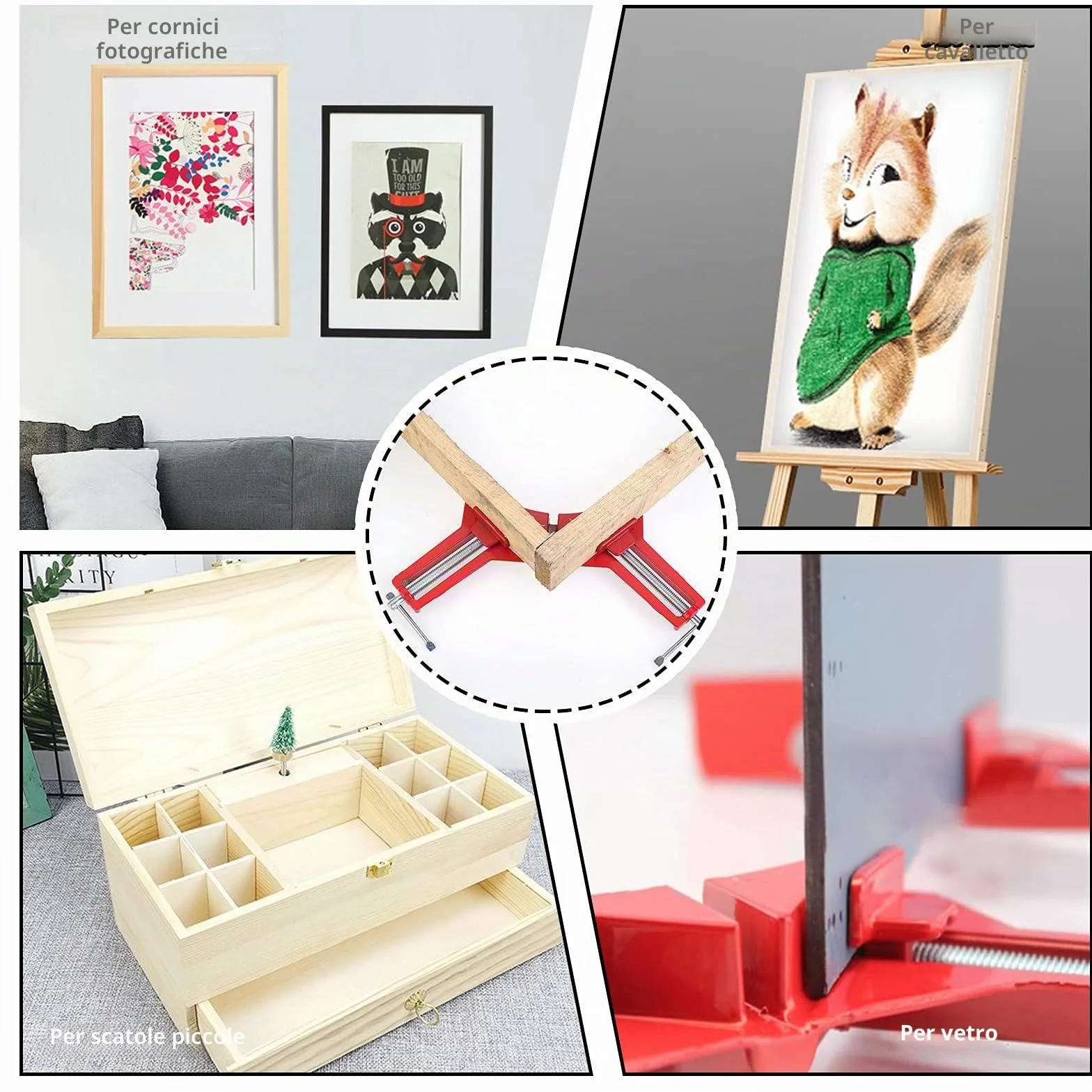 4 Pezzi Morsetto Angolare per Legno, Morsetti Angolari 90 Gradi per Legno per La Realizzazione di Cornici, Armadietti e Mobili di Collegamento