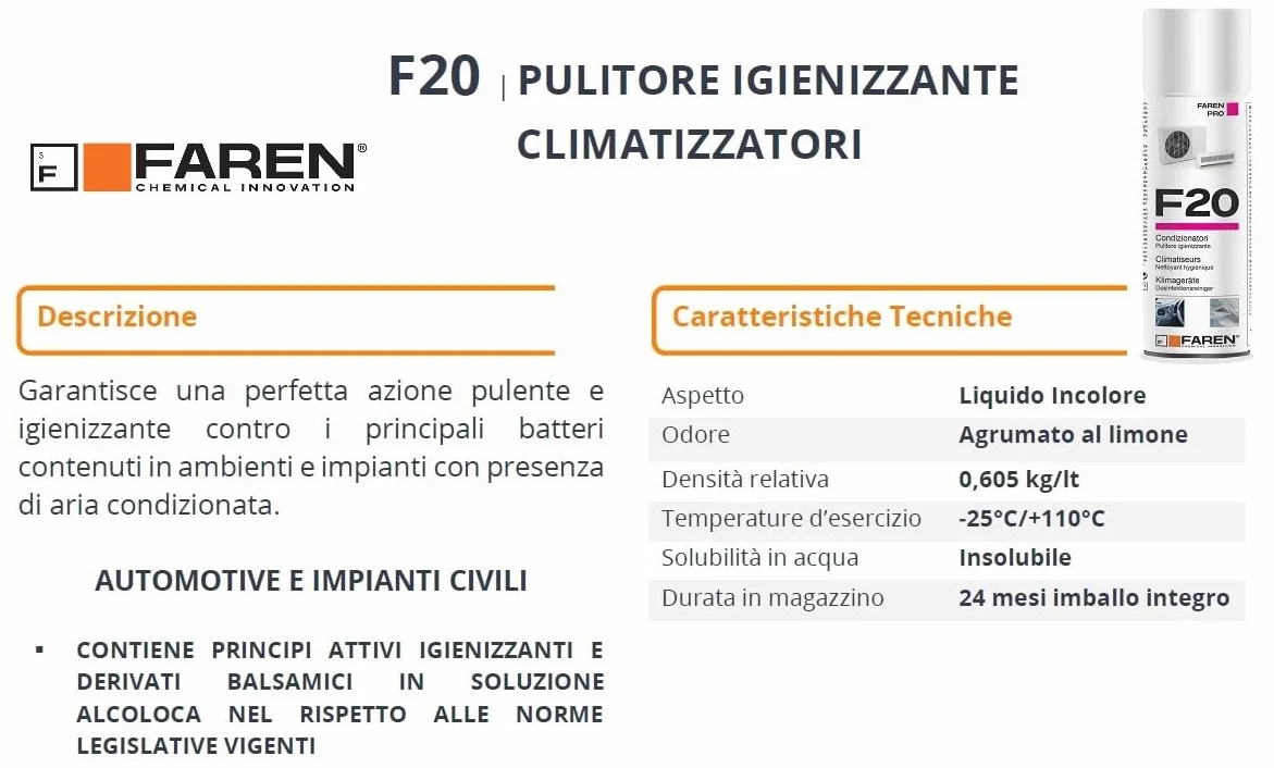 Faren F20 Igienizzante Spray per Climatizzatori 400ml