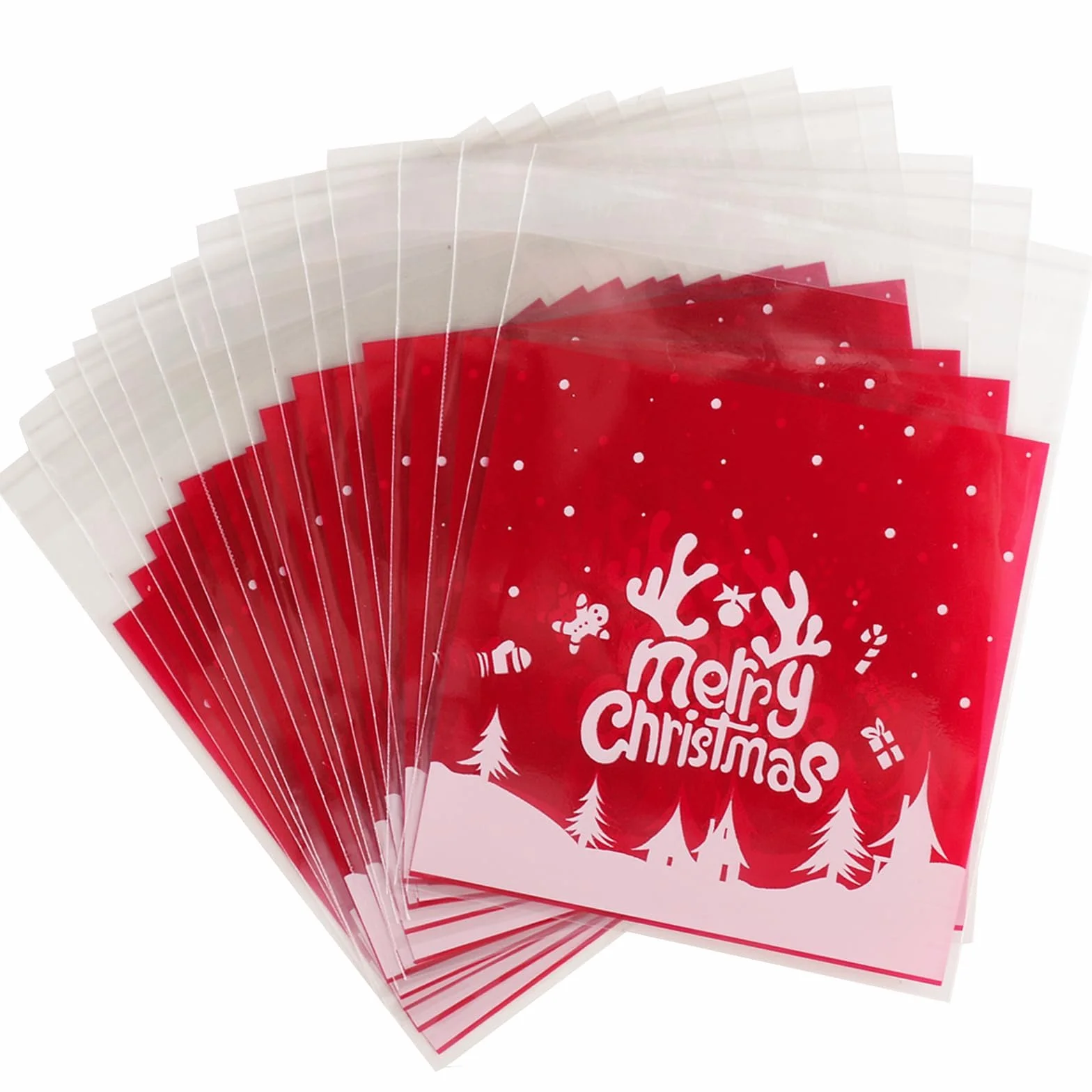 100Pz Sacchetti Natalizi Autoadesivi Sacchetti Cellophane Trasparenti Plastica Sacchetti da Regalo Natale Bustine per Confetti Decorazioni Natalizie Caramelle Biscotti Cioccolati Gioielli (C)
