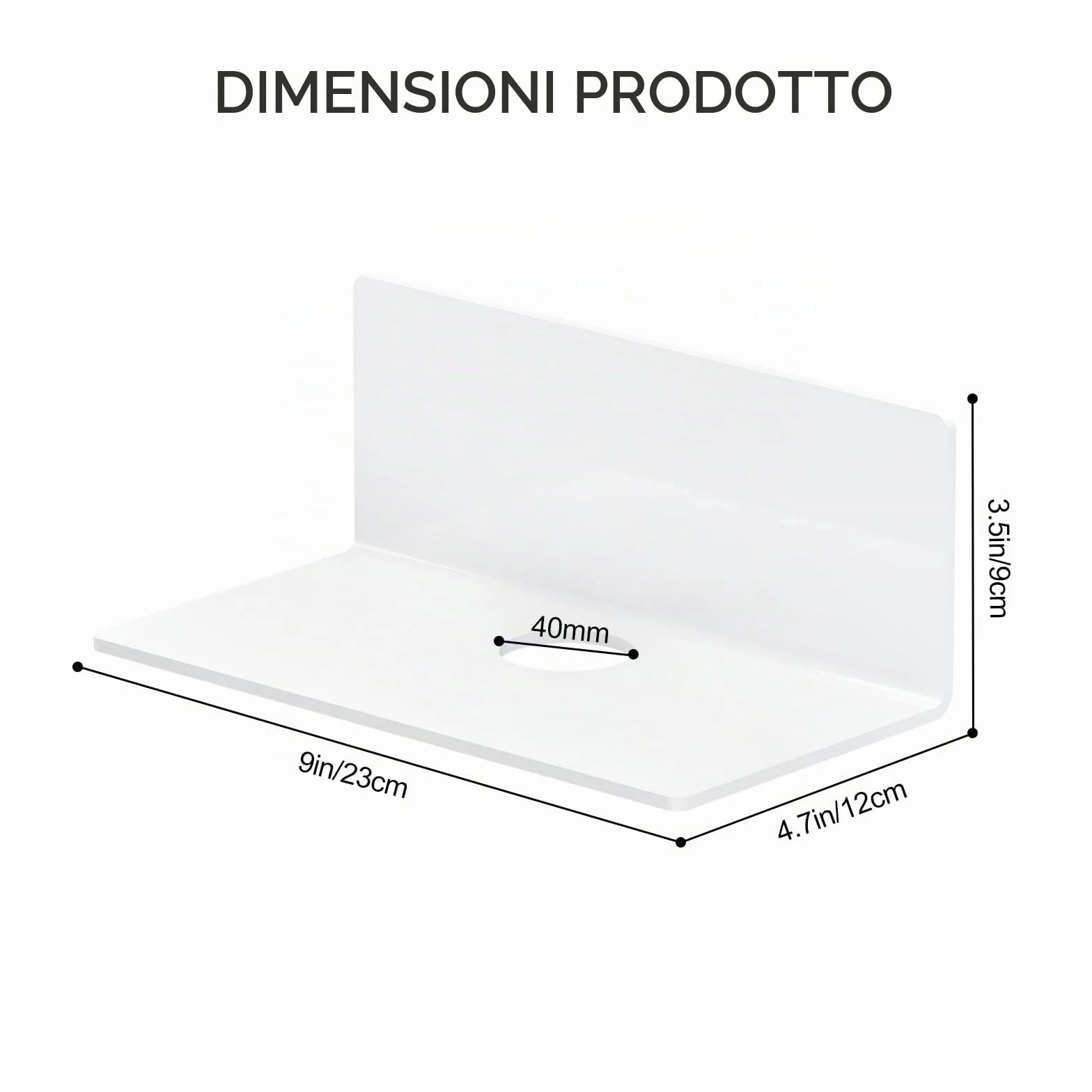 Toski Set di 2 mensole autoadesive da parete, senza foratura, larghezza 23 cm, in acrilico, per bagno, soggiorno, camera da letto, cucina, ufficio, bianco