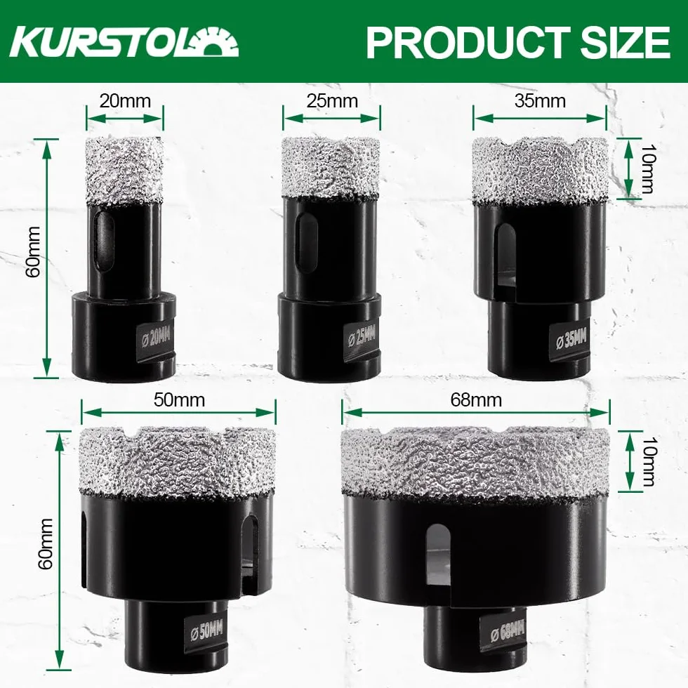 Punta per Trapano Diamantata - 5 PCS Fresa diamantata 20/25/35/50/68mm filettatura M14 per foratura a secco Porcellana Ceramica Granito Marmo Pietra Smerigliatrice angolare