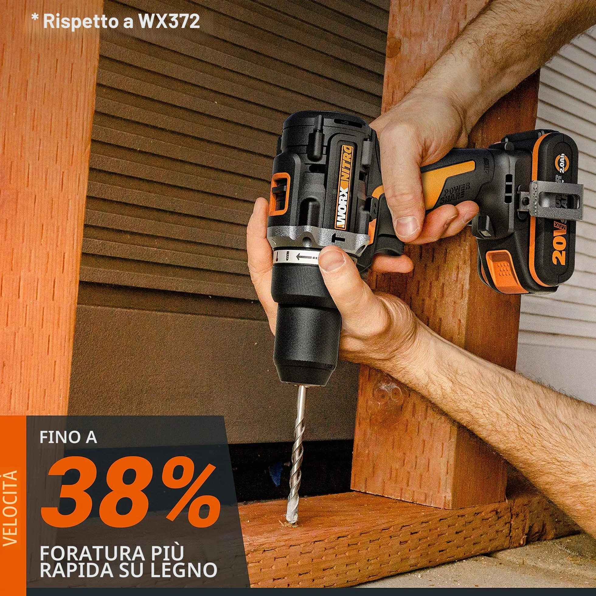 Trapano a Percussione senza Fili WORX NITRO 18 V (20 V MAX) WX352.4, PowerShare, Motore Brushless, 60 Nm, Controllo della Velocità Variabile, Luce LED, Set di Accessori da 75 pezzi, 2 Batterie 2,0 Ah