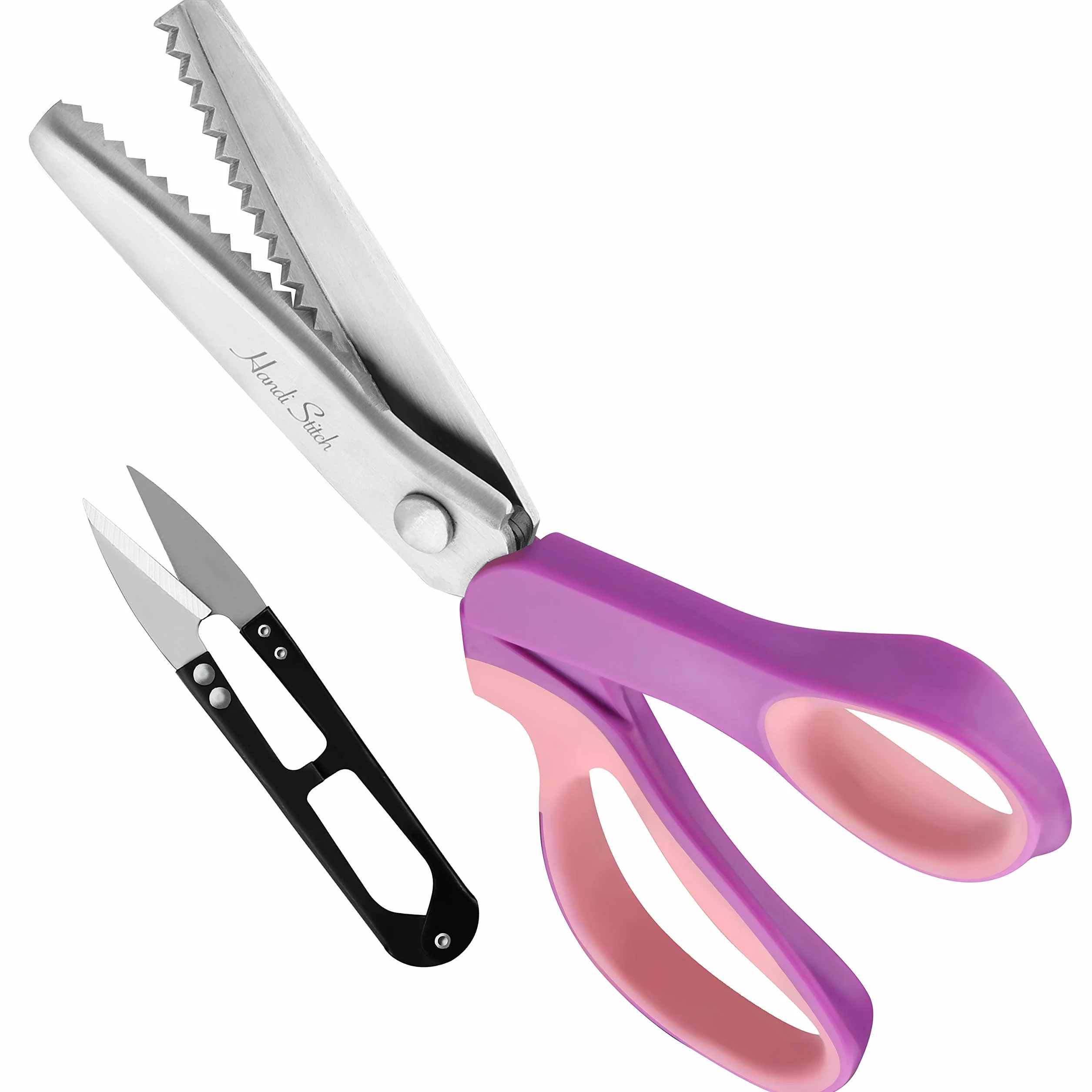 HANDI STICH Forbici Zig Zag per Stoffa - Forbici a Zig Zag per Tessuti da Sarta - Lunghezza 23 cm - 30 Denti da 5 mm da Cucito e Sartoria - Acciaio Inox - Rosa