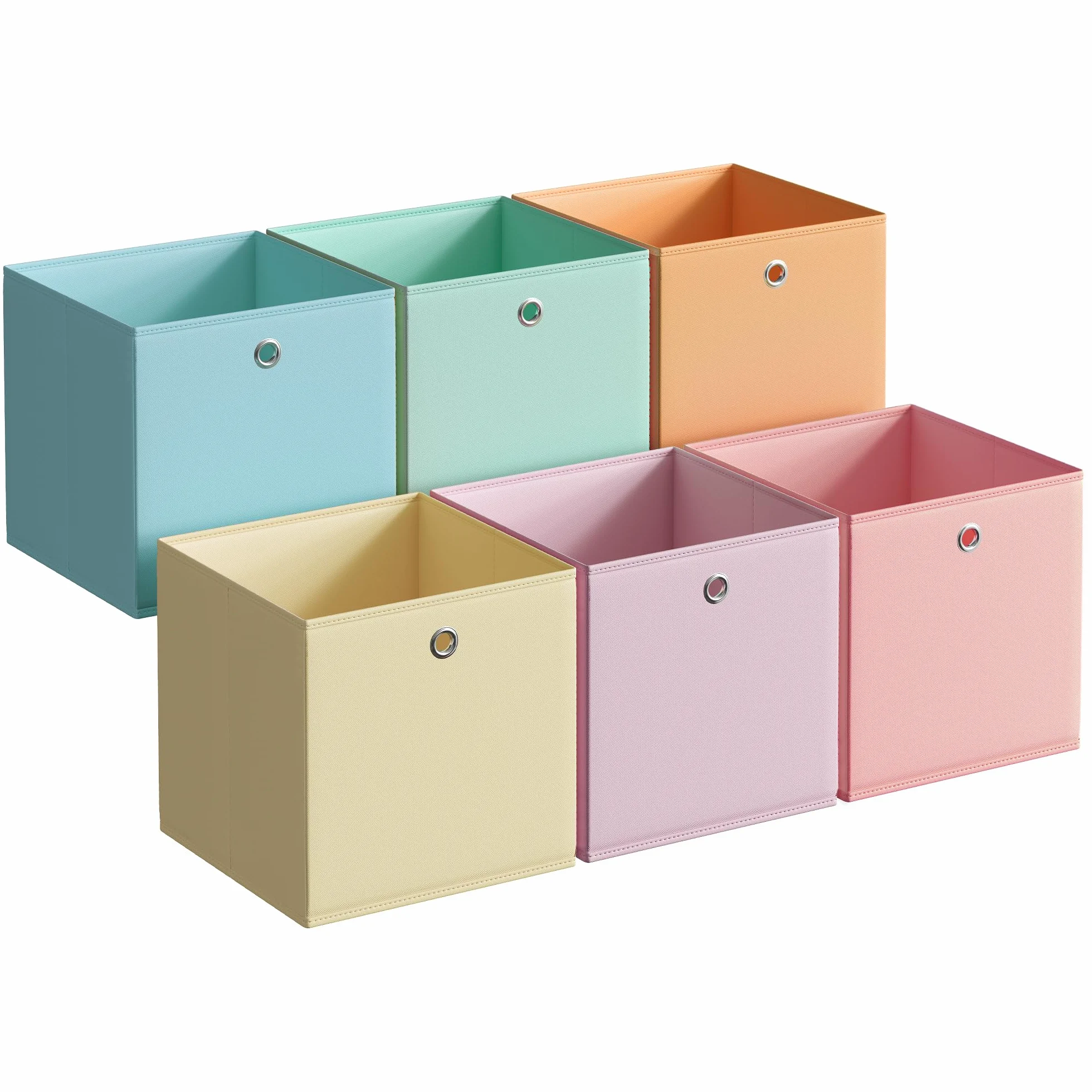 SONGMICS Scatole Portaoggetti, Set di 6 Contenitori in Tessuto Pieghevoli, Inodori, 33 x 33 x 33 cm, per Armadi a Cubo, Organizer Colorati, Cesti Portaoggetti per Camera da Letto Soggiorno RFB233X01