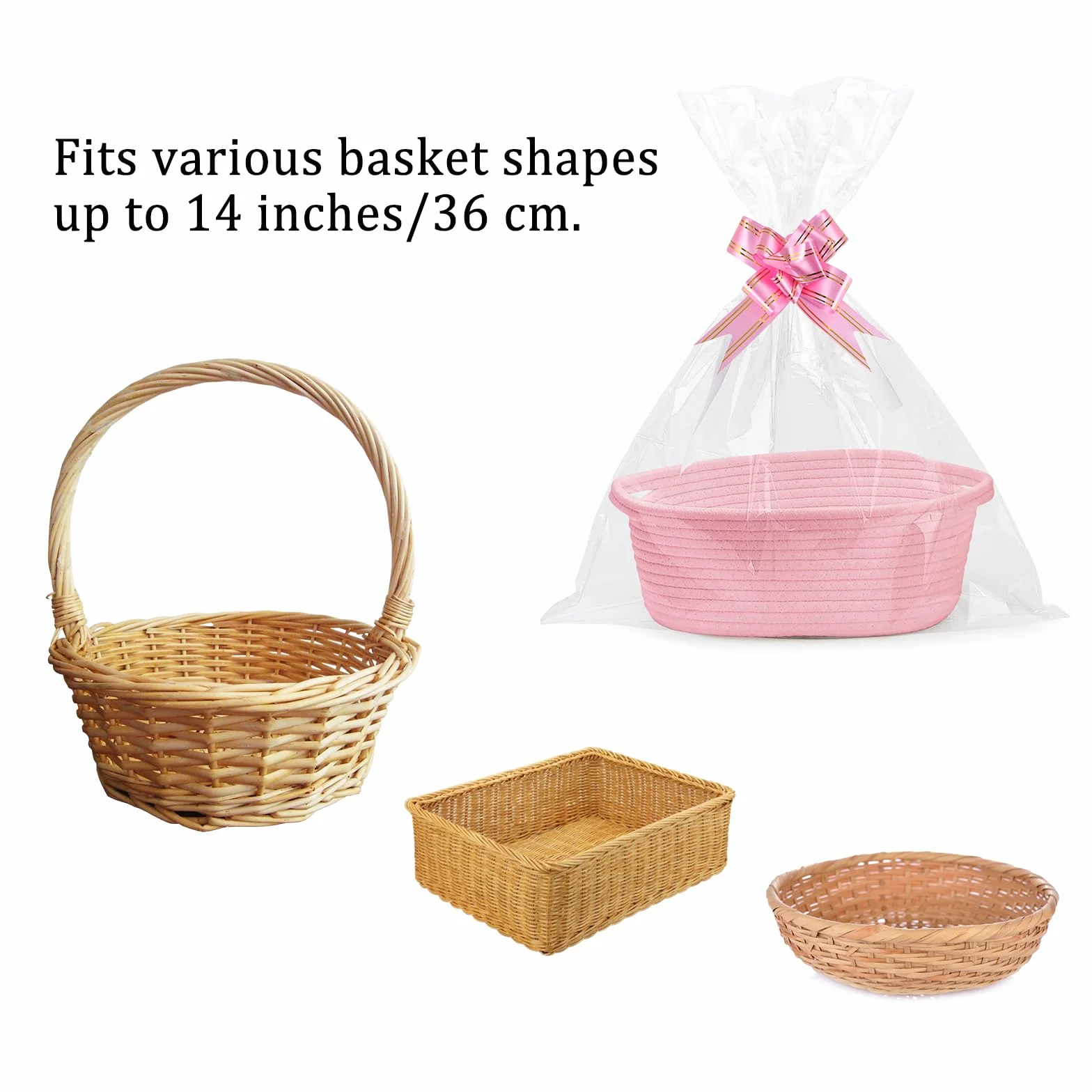 INNAL Set di 20 Sacchetti Regalo in Cellophane, 10 Grandi Sacchetti Regalo Trasparenti in Cellophane 100x70cm, Carta Regalo, Sacchetti in Cellophane con 10 Fiocchi da Tirare per Regali, Cestini