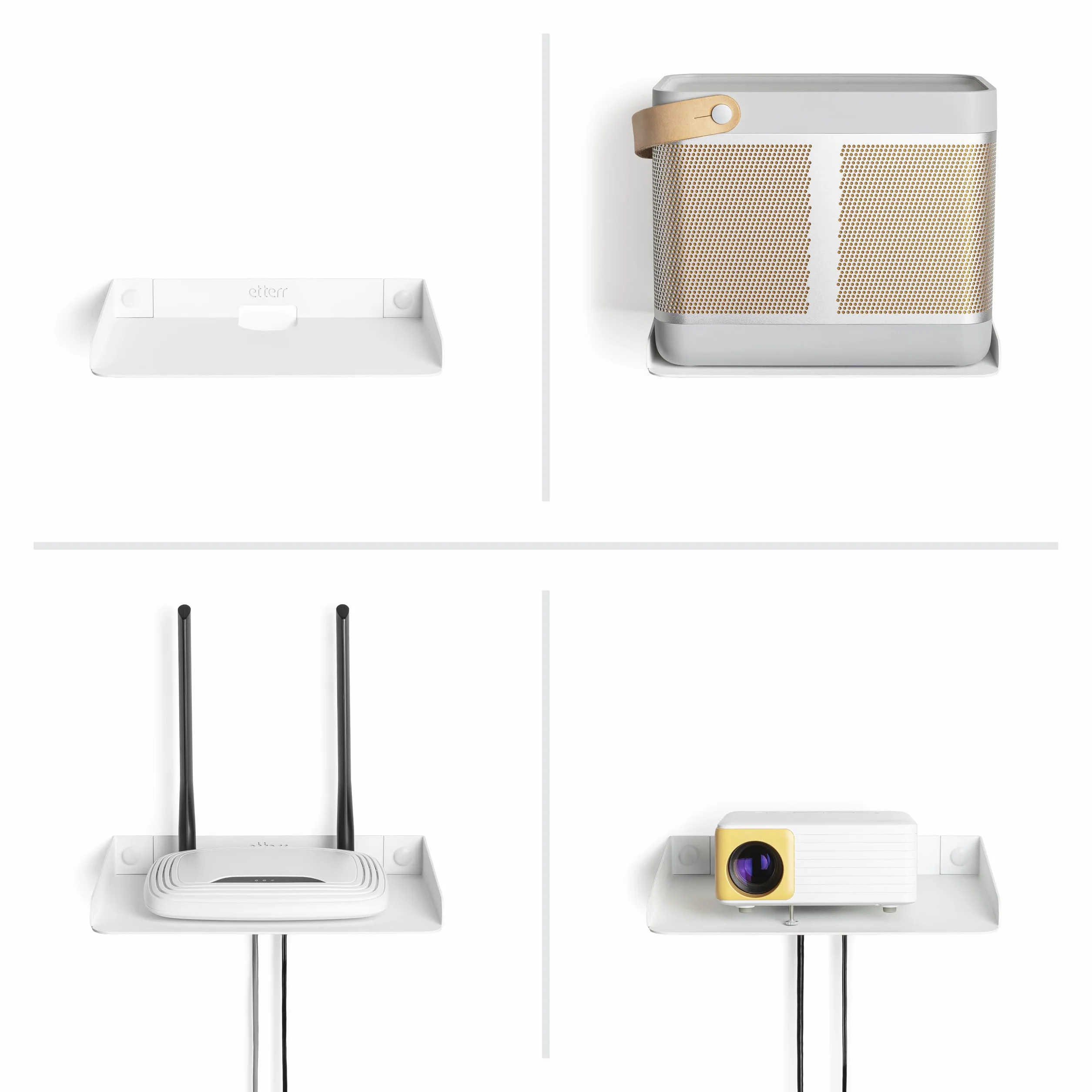 Mensola per router WiFi e modem • Mensola da parete con passacavi e bordi rialzati • Mensola in metallo per proiettore e altoparlante • Scaffale galleggiante organizer per cavi, ripetitore e