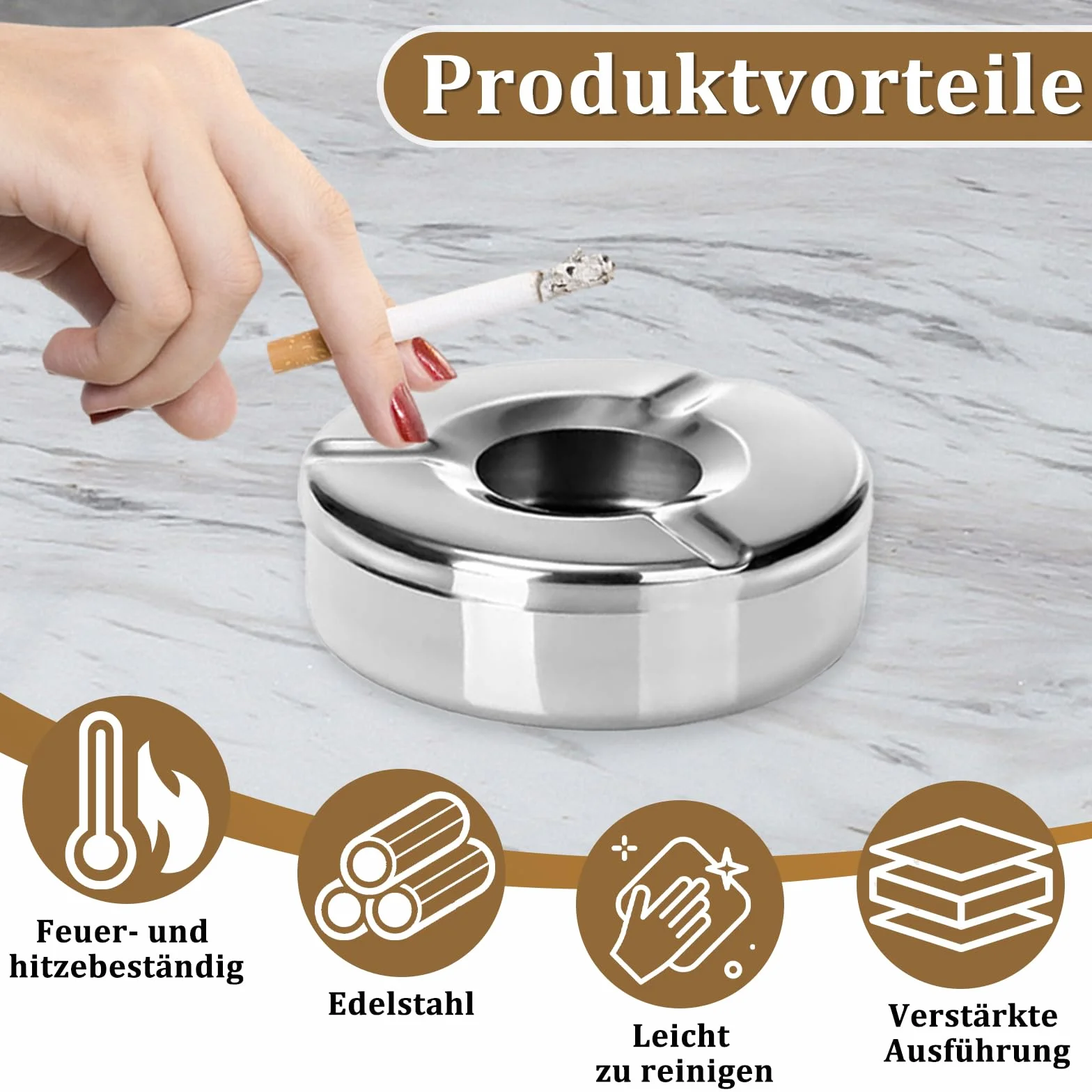 Posacenere in acciaio inox 12 cm con coperchio antivento 6 pezzi
