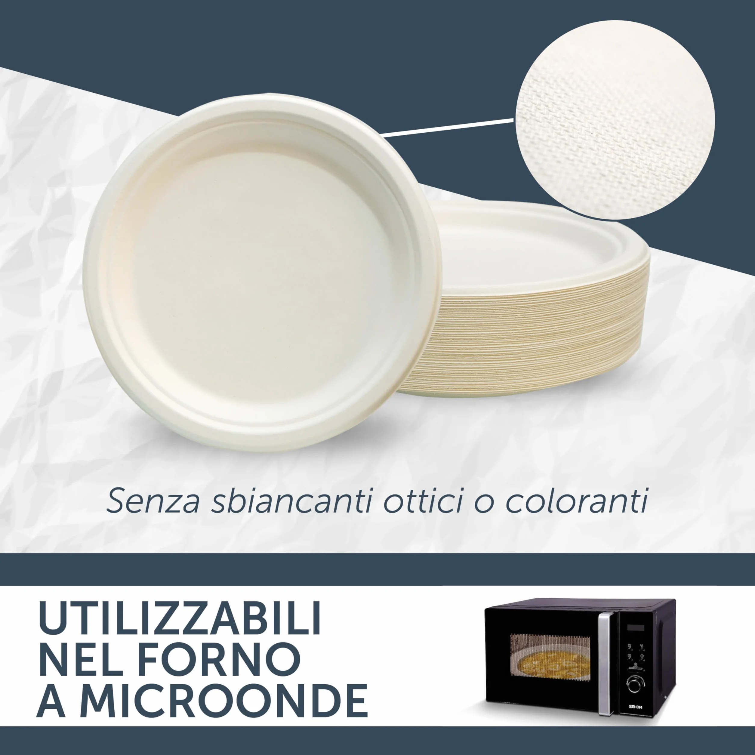DETERMONDO Set di 150 Piatti Piani 23 cm in Carta Biodegradabile Compostabile per Feste e Catering