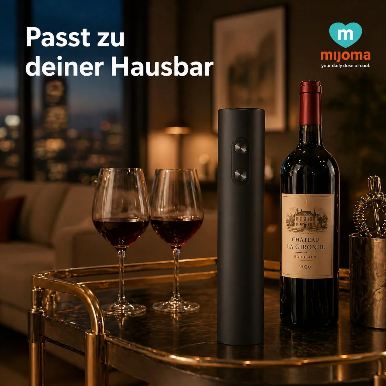 MIJOMA Apribottiglie elettrico nero - Cavatappi automatico in ABS per bottiglie di vino, cene, bar e cucina
