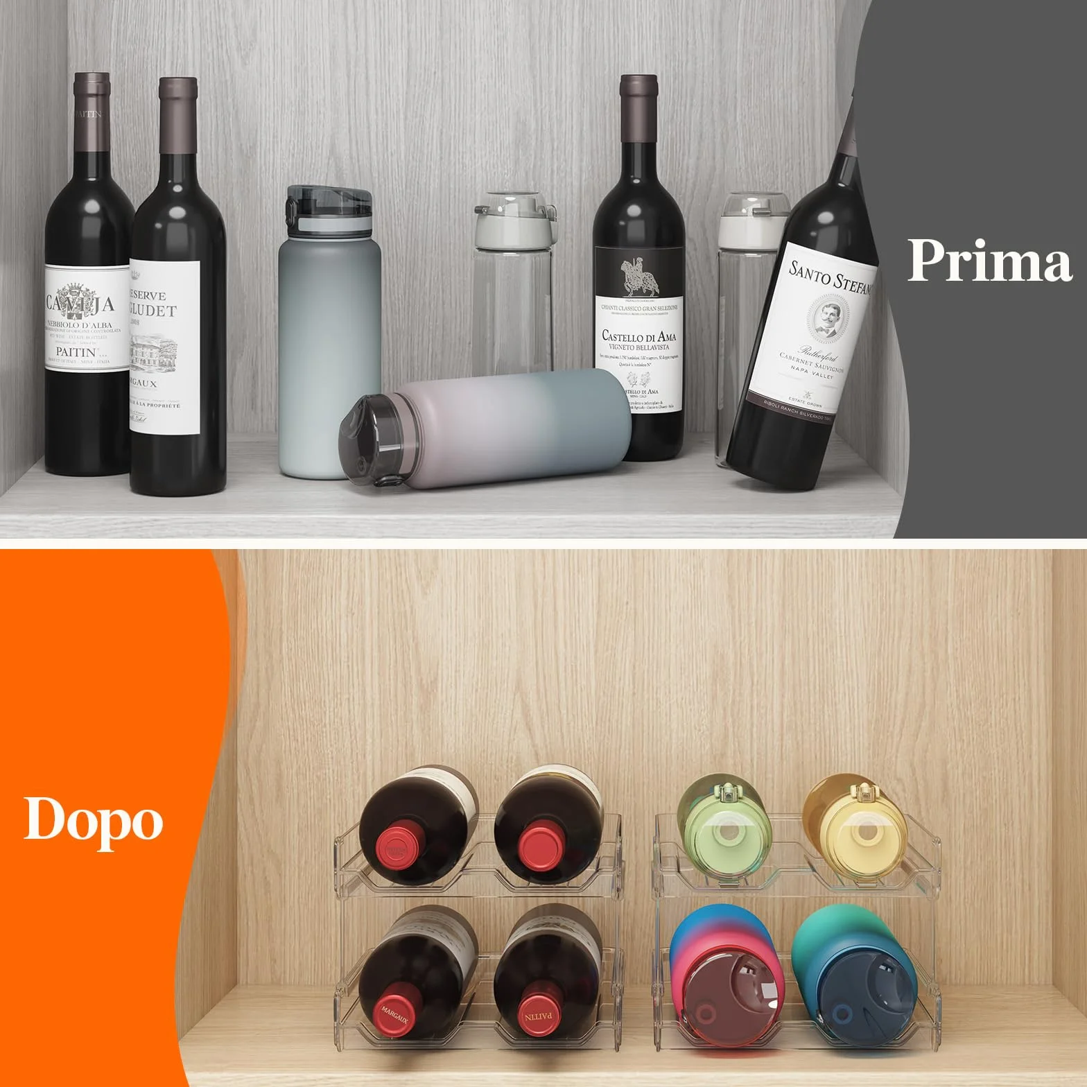 Lifewit Portabottiglie Impilabile in Plastica per Frigorifero, Organizer per 4 Bottiglie, Trasparente