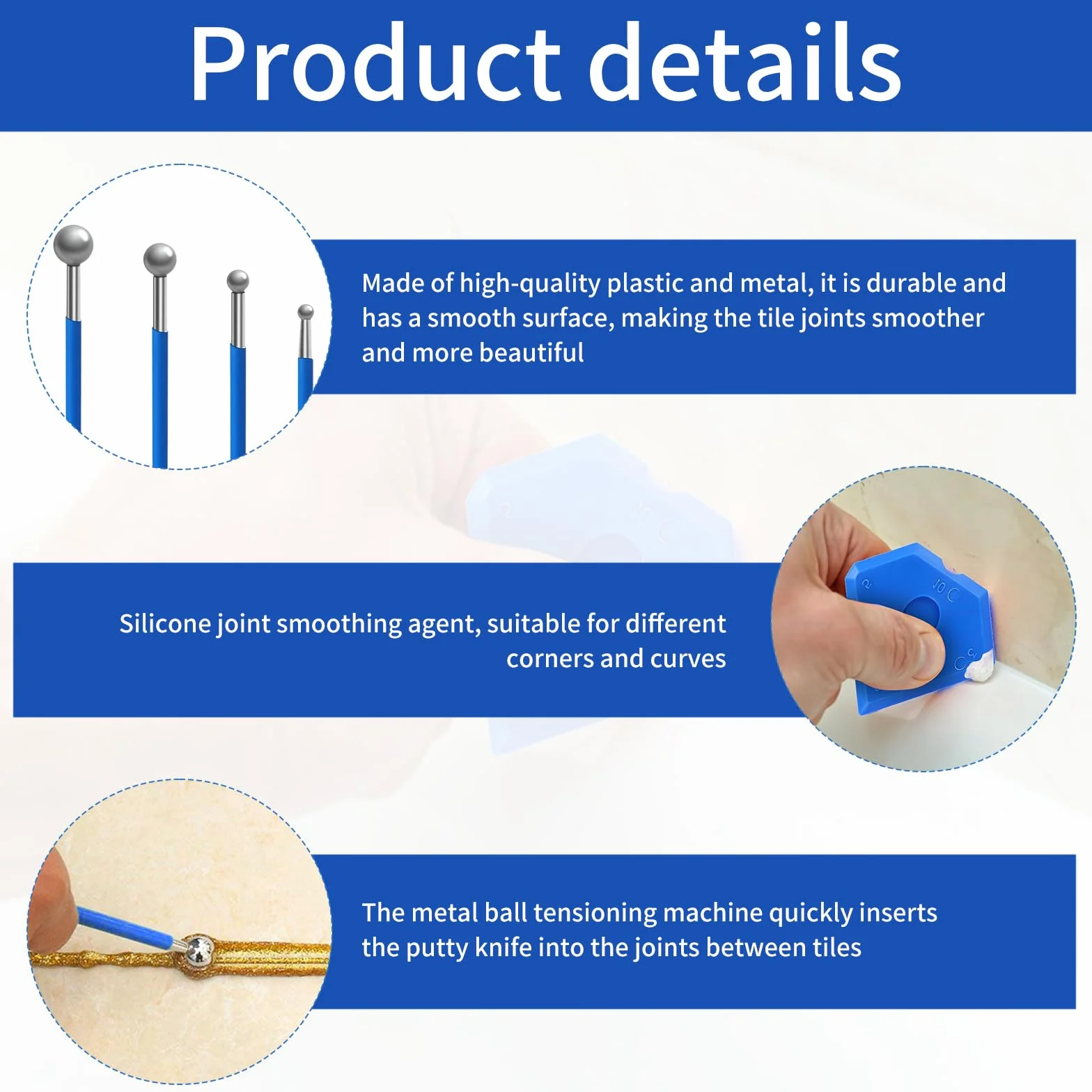 Set attrezzi per stuccatura 9 pezzi kit sigillante silicone con 4 tiralinee a sfera in metallo e 5 spatole in silicone diverse forme per fughe piastrelle bagno cucina fai da te riparazioni