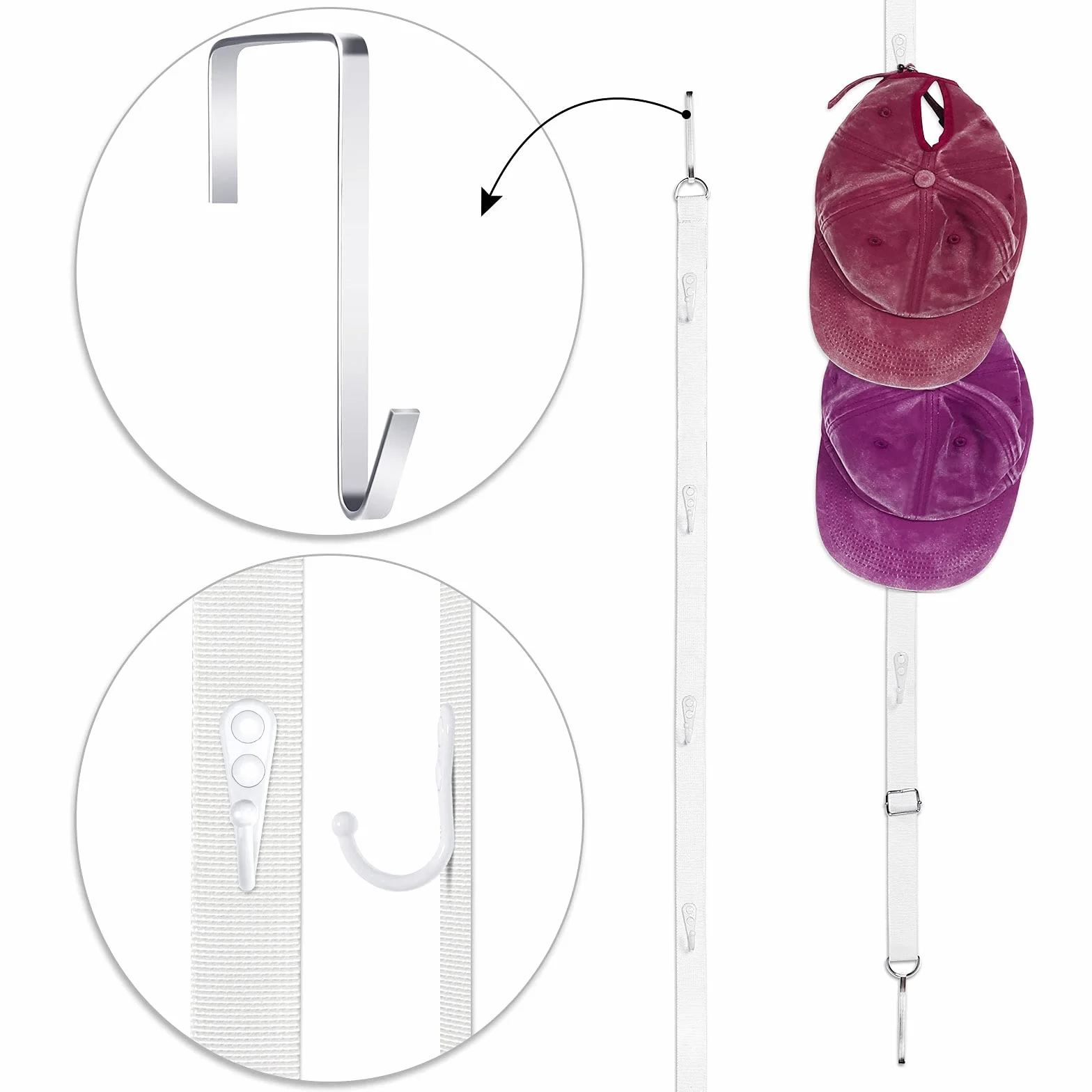 Jetec 2 Pezzi Organizer per Cappelli da Appendere Regolabile con Gancio Bianco