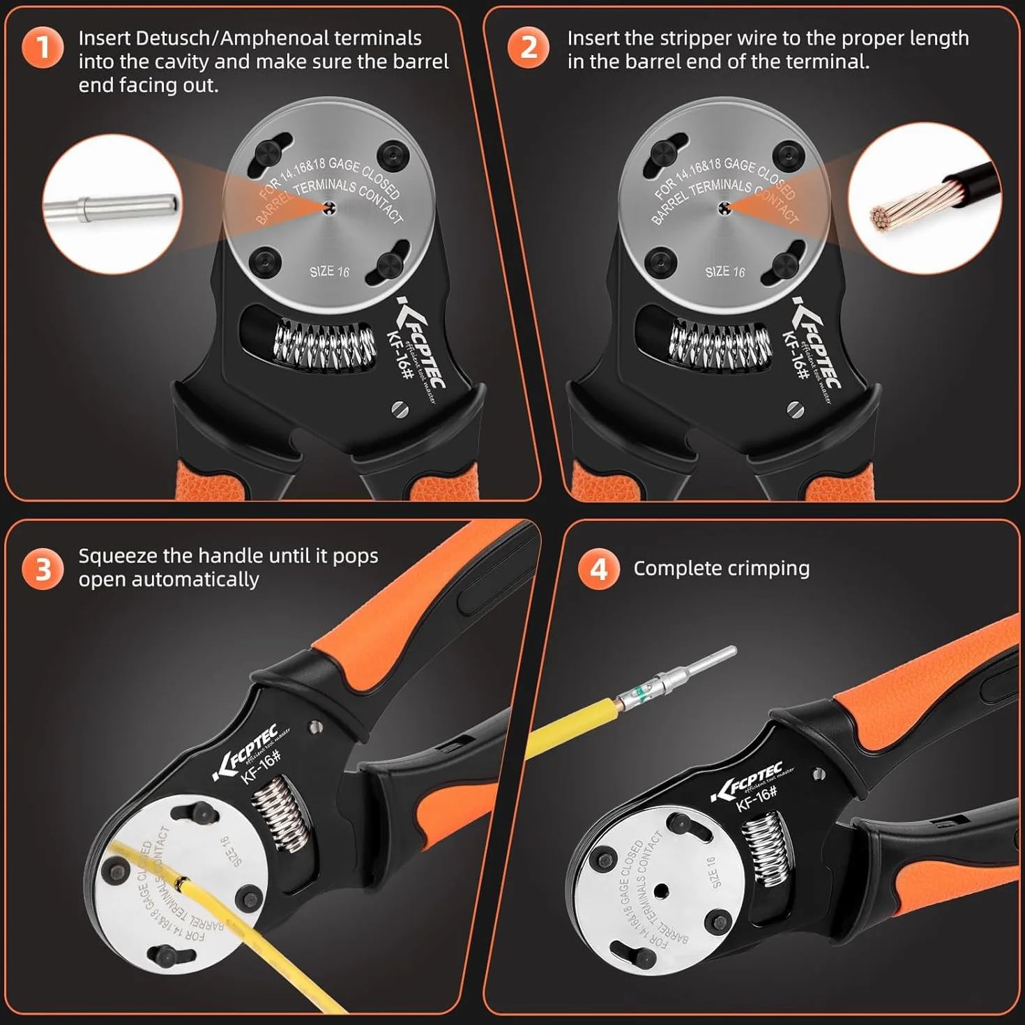 KF CPTEC Deutsch Crimper, Utensile di rientro a 4 vie, crimpatrice a cilindro chiuso a 8 impressioni per connettori Deutsch serie DT e contatti Deutsch, calibro 12