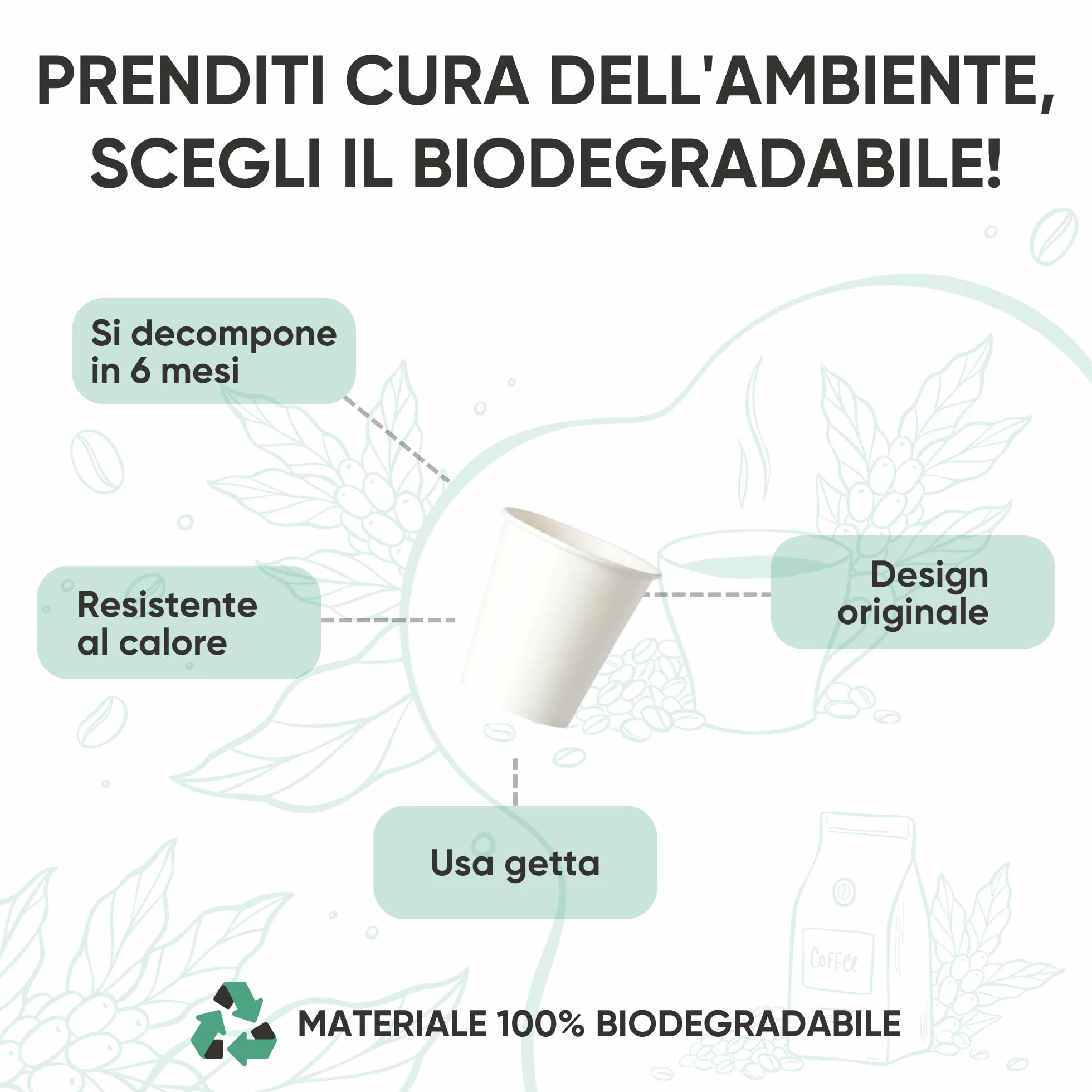 Bicchieri Carta Bianco 240ml 1000 pezzi Biodegradabili Eco-friendly Made in Italy