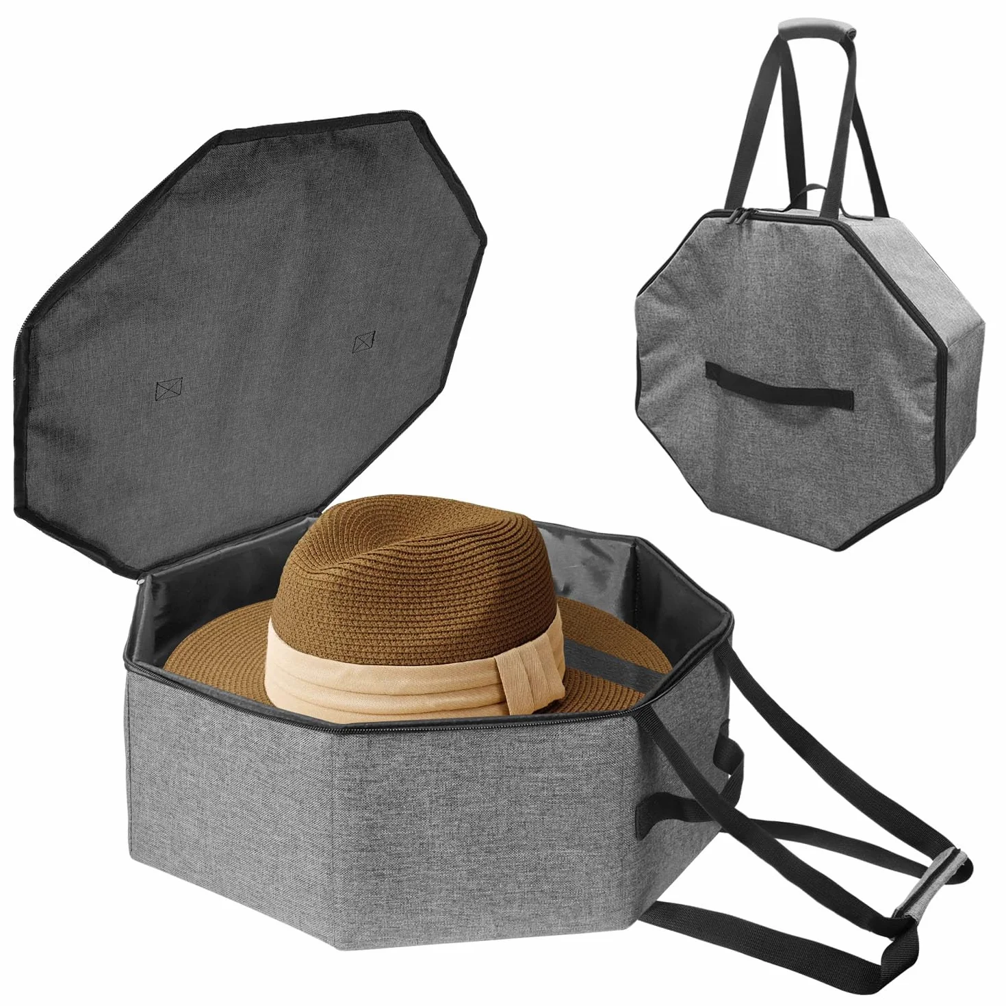 Scatola per cappelli impilabile pieghevole con manico grigio