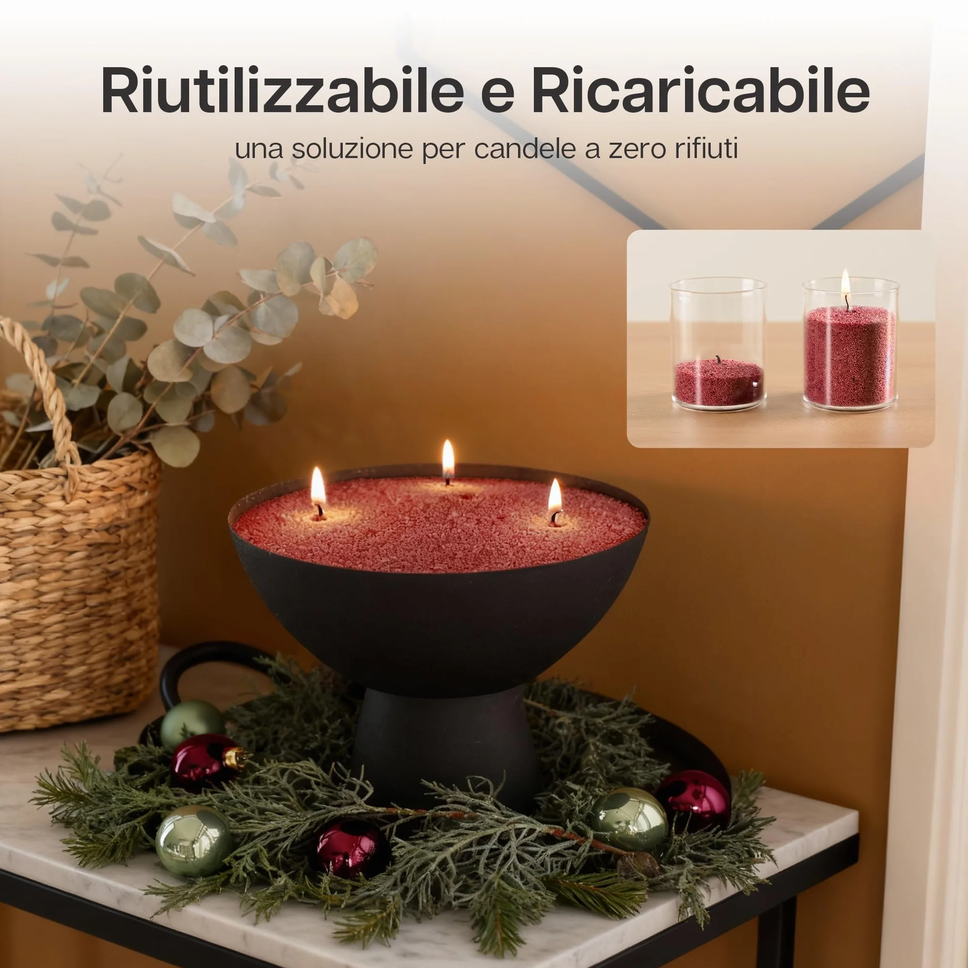comforder Sabbia per candela con profumo e stoppino, aroma, granulato di cera per candele, set fai da te, 400 g, granuli, 4 stoppini per candele (marrone rosso, ambra)