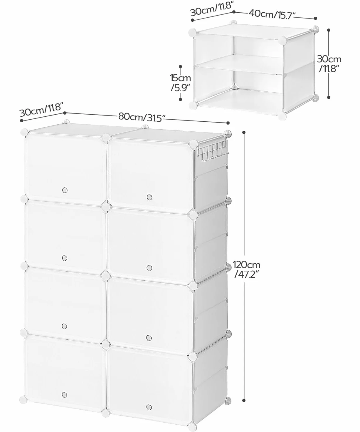 HOOBRO Scarpiera, Scaffale Portascarpe a 8 Scomparti, con Sportello, Scaffale Componibile in Plastica, Scomparto di 40 x 30 x 30 cm, per Corridoio, Portico, Dormitorio, Bianco EWT28SC01G1