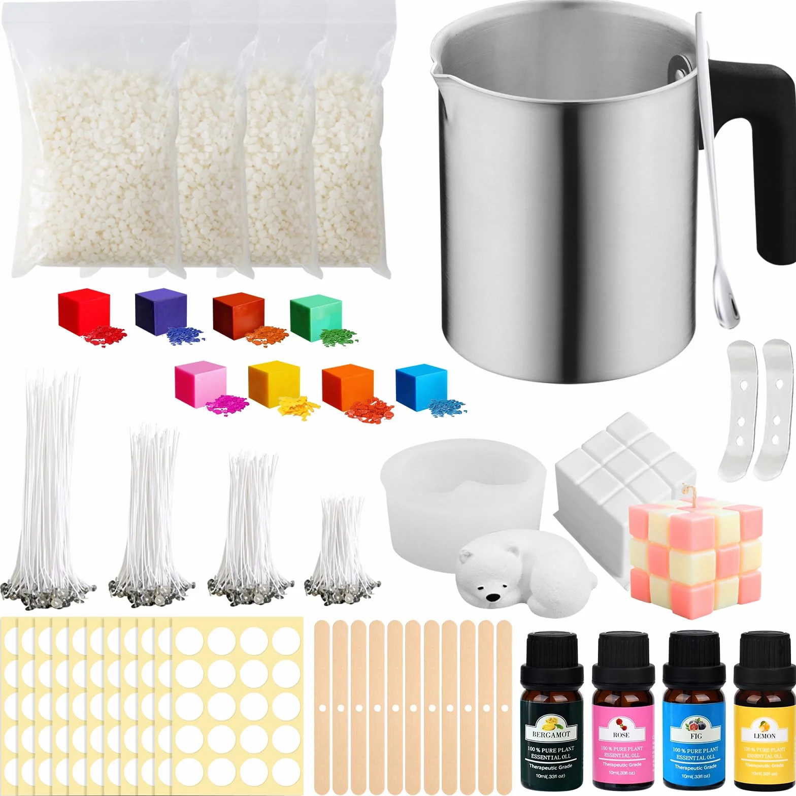 SAMISO Set di candele fai da te, kit per la produzione di candele, 8 colori delle candele, vaso da 1,2 l e stoppino per candele, 4 lunghezze