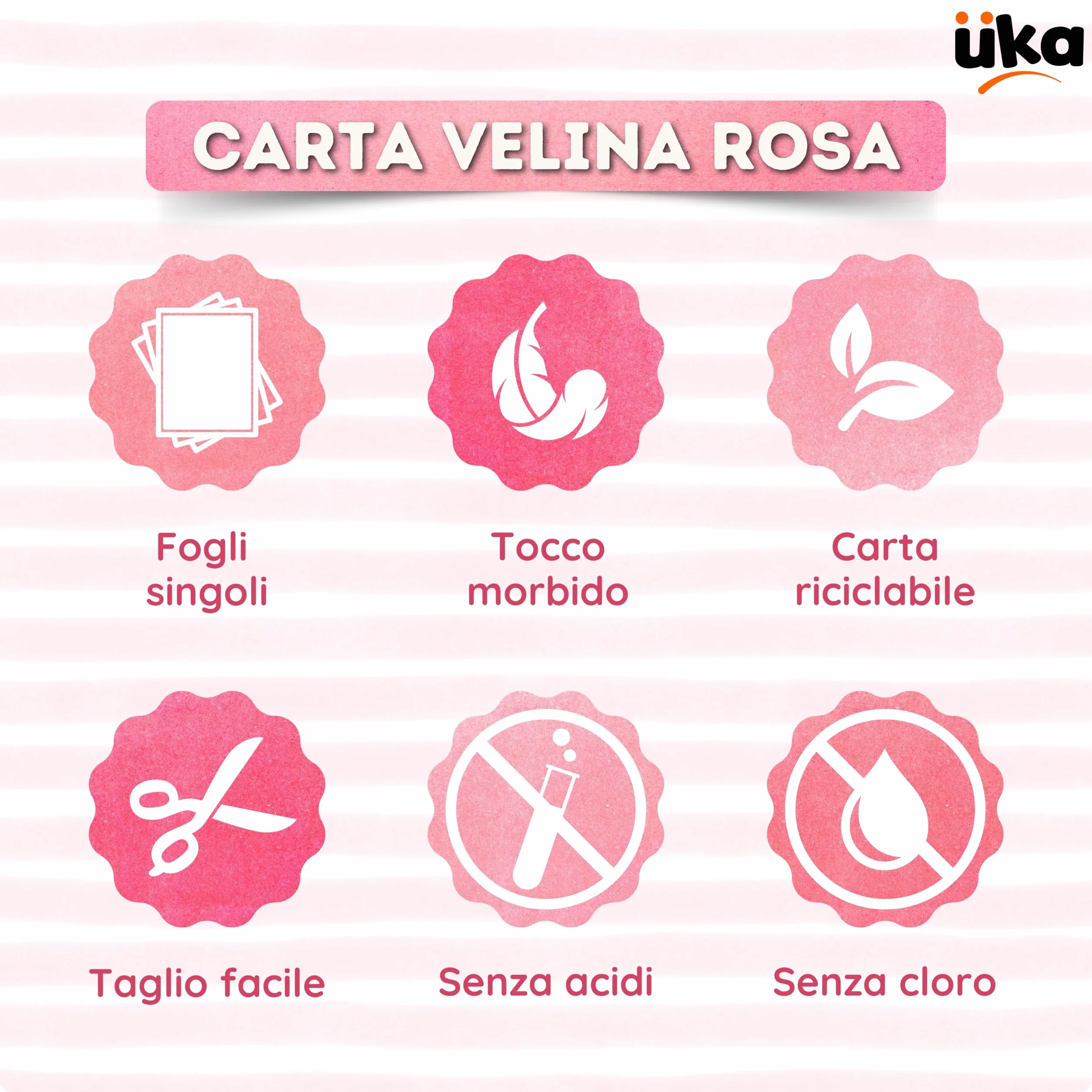 Üka • 60 Fogli di Carta Velina Rosa. Fogli Grandi da 50x70 cm. Fogli Singoli di Carta di Seta per Imballaggio di Regali e Vestiti. Carta Velina per Eventi, Regali e Pacchi.