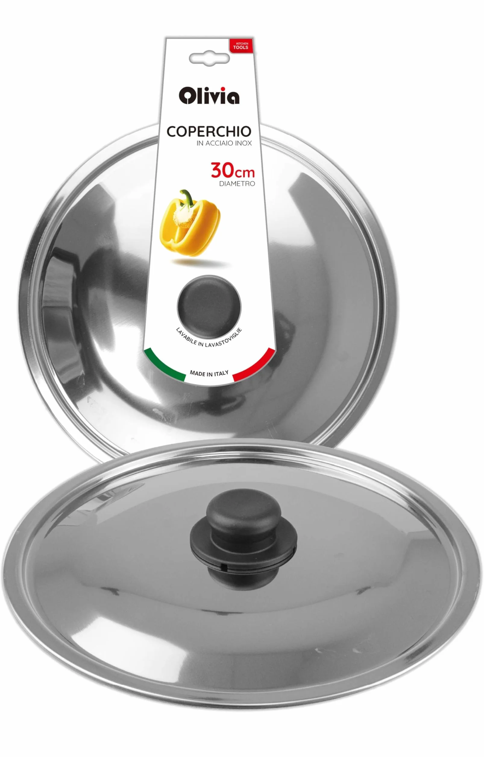 IPEA Coperchio per Padella o Pentola in Acciaio Inox - 18/20 / 22/24 / 26/28 / 30 cm - Coperchio Rotondo Universale con Pomello per Padelle da Cucina - Lavabile Lavastoviglie