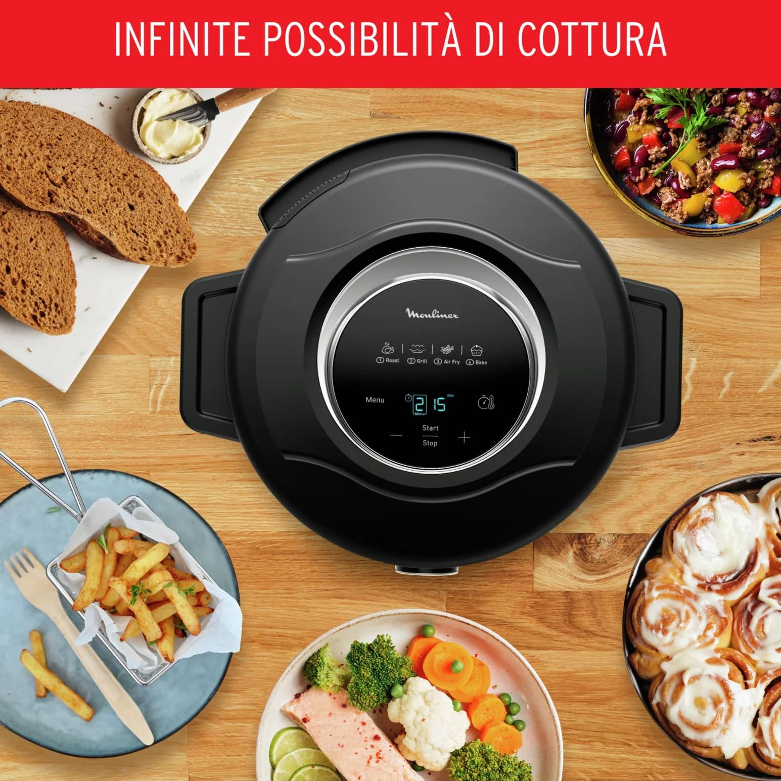 Moulinex Turbo Cuisine & Fry Multicooker 15 in 1, Facile e Veloce 7.6L, Funzioni Friggitrice ad Aria e Cottura a Pressione, Versatile, CE7788