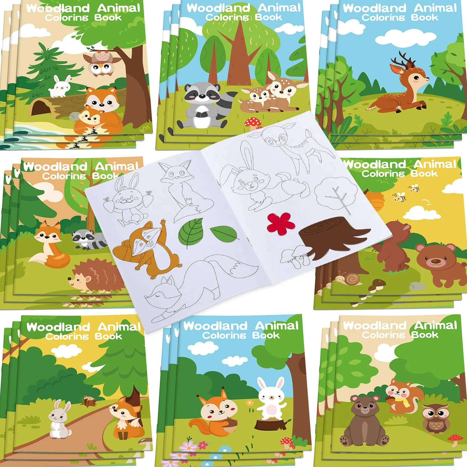 24 Mini Libri da Colorare Assortiti Libro di Attività per Bambini Album da Disegno Artistico Fai da Te a Tema Unicorno Animali da Fattoria Pasqua Bibbia Regalo di Compleanno (Animali del Bosco)