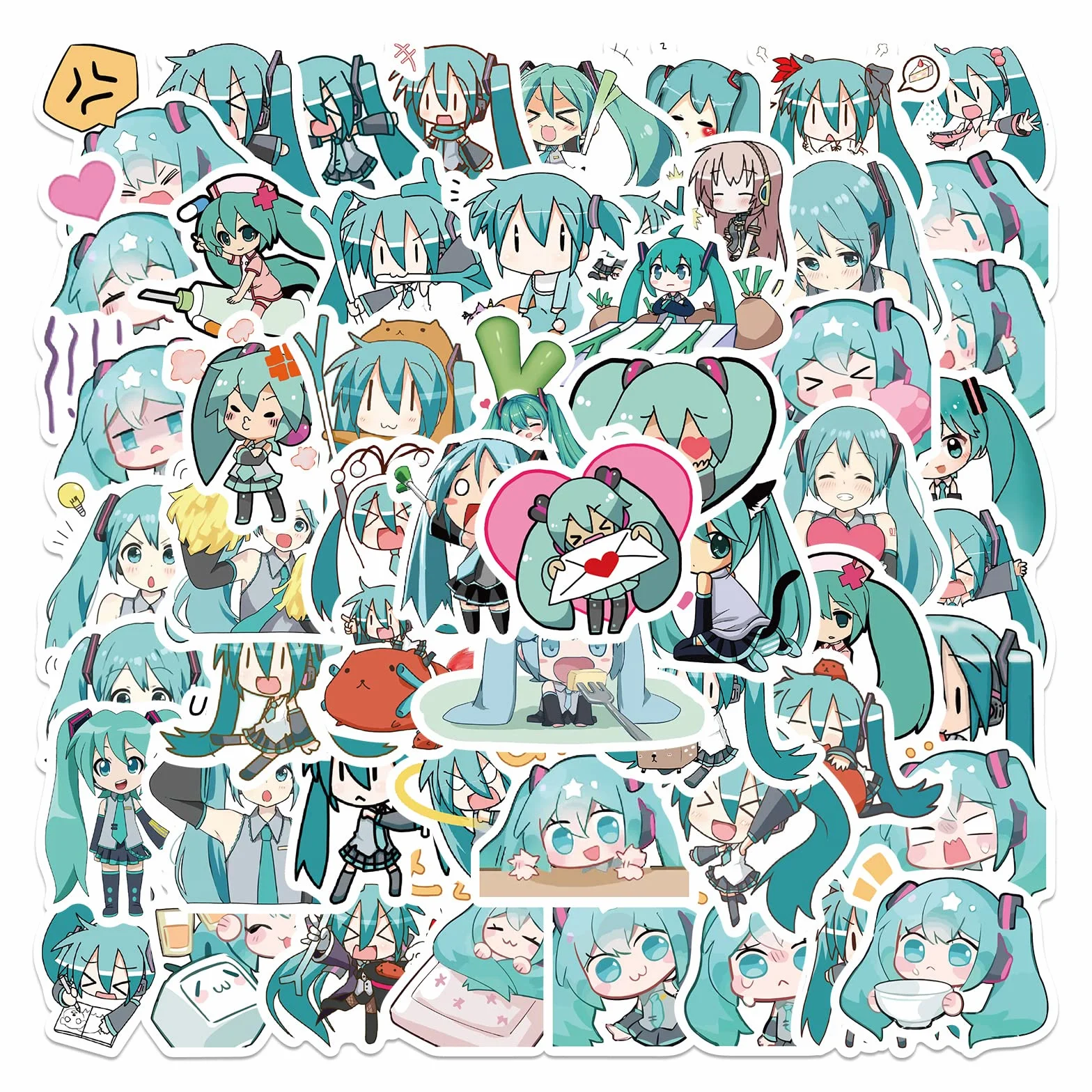 65 pezzi simpatici Hatsune Miku adesivi in ​​vinile per bottiglie d'acqua, bagagli, skateboard, paraurti, album, tazza, regalo adesivo per bambini, adolescenti, adulti